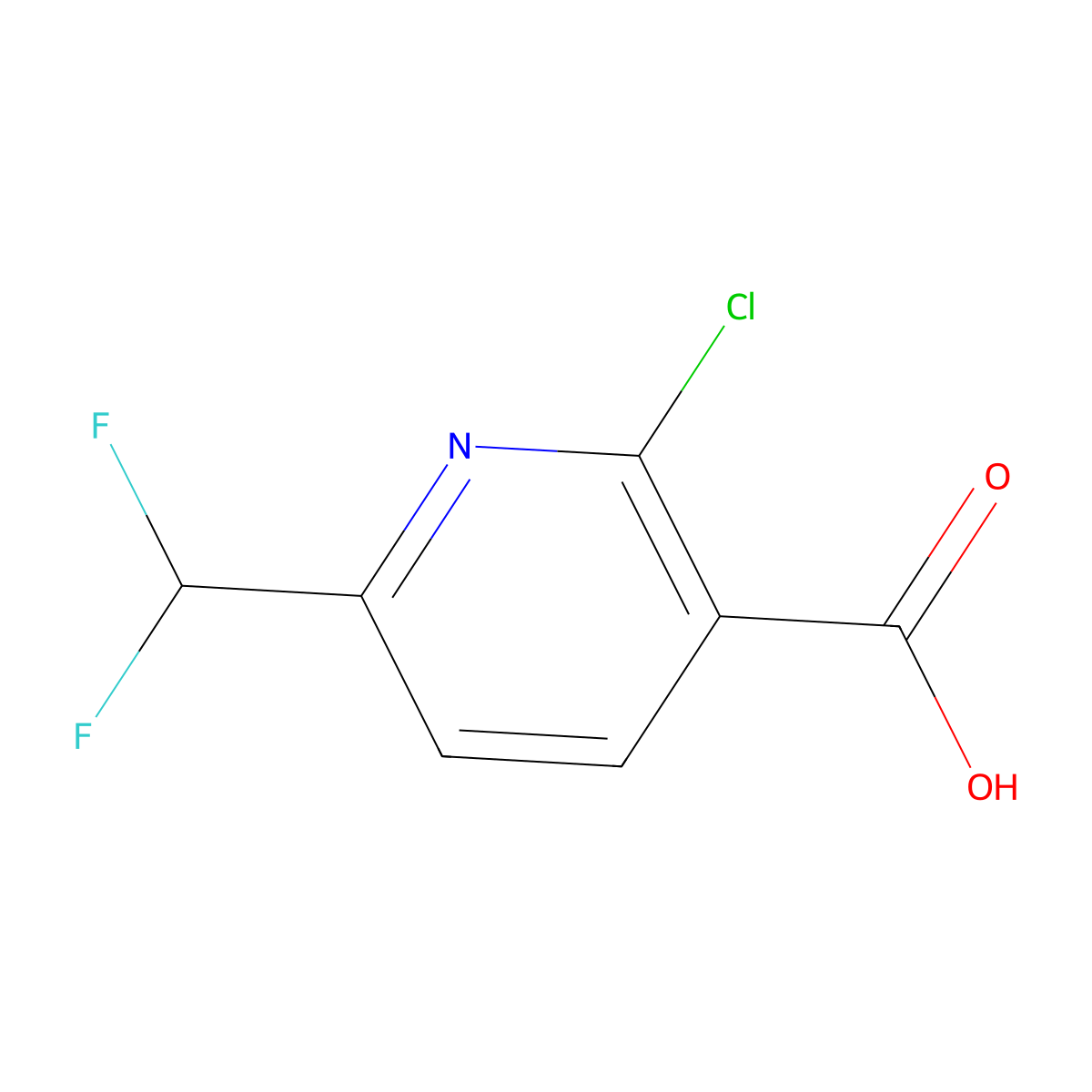 2-Chloro-6-(difluoromethyl)pyridine-3-carboxylic acid molecular structure, CAS 1105985-15-6