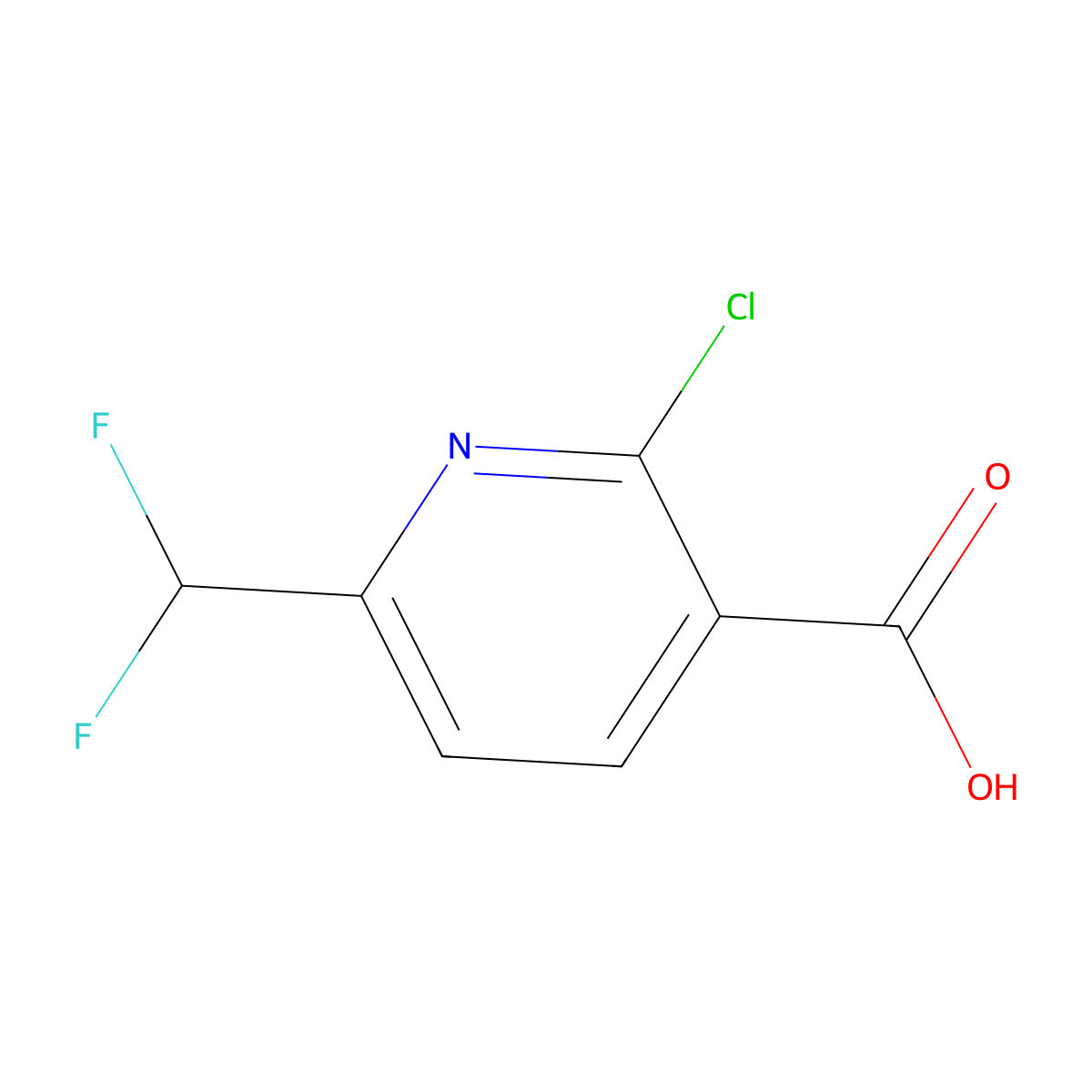 2-Chloro-6-(difluoromethyl)pyridine-3-carboxylic acid molecular structure, CAS 1105985-15-6