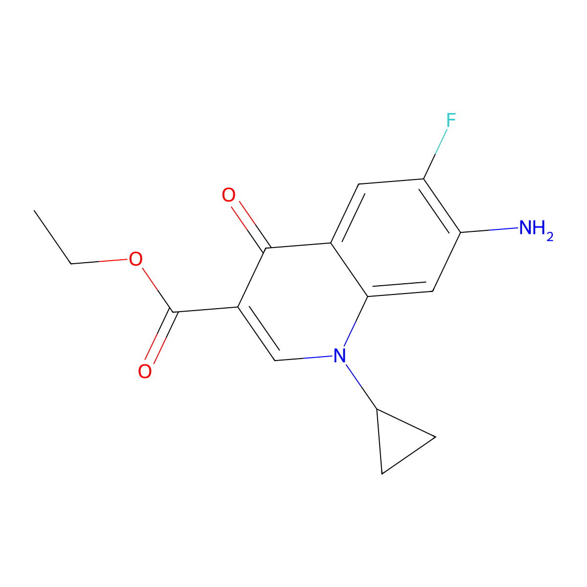 Ethyl 7-amino-1-cyclopropyl-6-fluoro-4-oxoquinoline-3-carboxylate molecular structure, CAS 110600-98-1