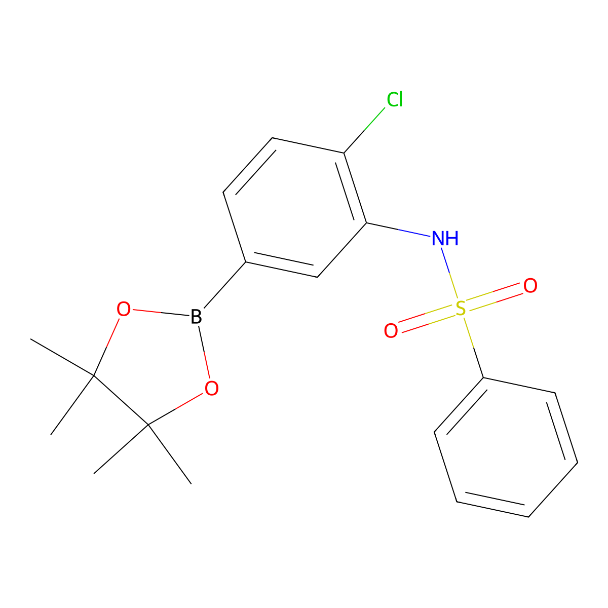 N-(2-chloro-5-(4,4,5,5-tetramethyl-1,3,2-dioxaborolan-2-yl)phenyl)benzenesulfonamide molecular structure, CAS 1106313-60-3