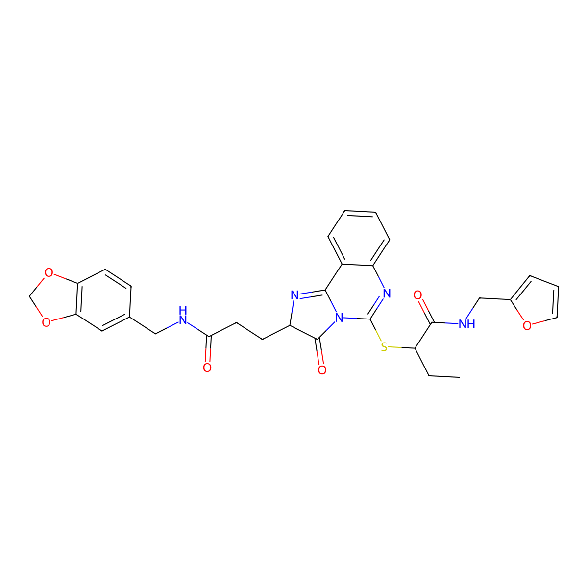 2-{[2-(2-{[(2H-1,3-benzodioxol-5-yl)methyl]carbamoyl}ethyl)-3-oxo-2H,3H-imidazo[1,2-c]quinazolin-5-yl]sulfanyl}-N-[(furan-2-yl)methyl]butanamide molecular structure, CAS 1106705-16-1