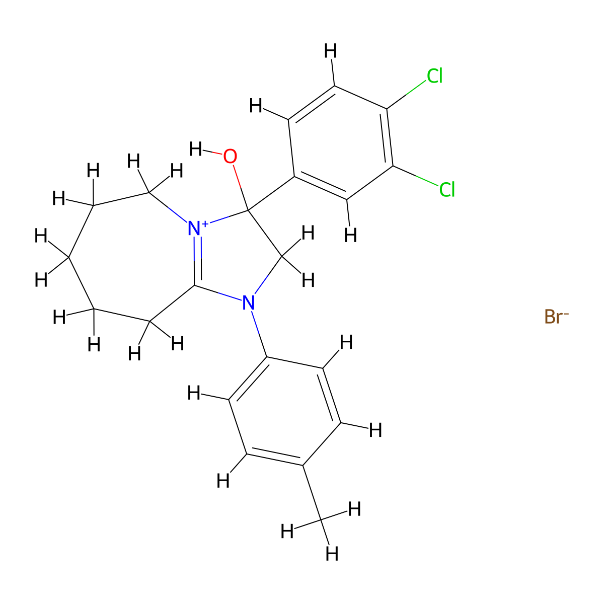 3-(3,4-dichlorophenyl)-3-hydroxy-1-(p-tolyl)-3,5,6,7,8,9-hexahydro-2H-imidazo[1,2-a]azepin-1-ium bromide molecular structure, CAS 1106744-68-6