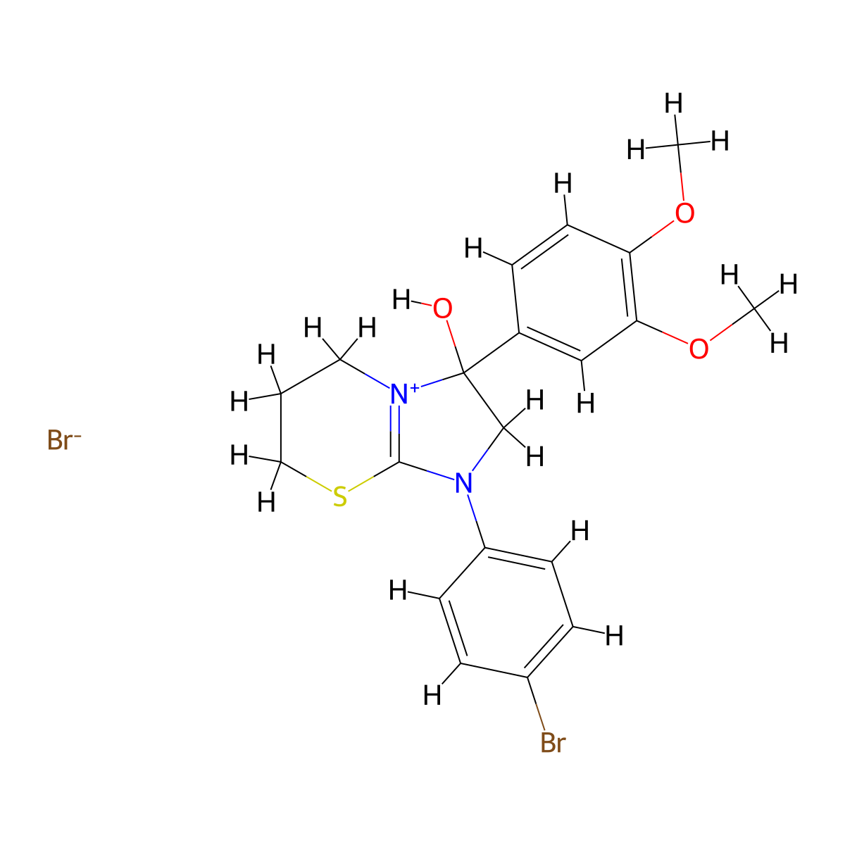 1-(4-bromophenyl)-3-(3,4-dimethoxyphenyl)-3-hydroxy-3,5,6,7-tetrahydro-2H-imidazo[2,1-b][1,3]thiazin-1-ium bromide molecular structure, CAS 1106746-71-7