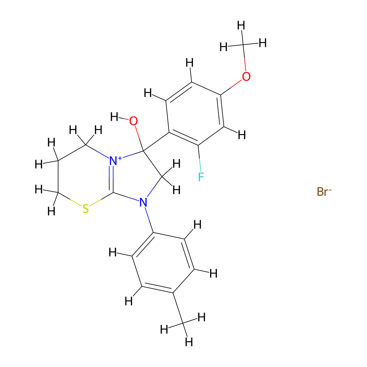 3-(2-fluoro-4-methoxyphenyl)-3-hydroxy-1-(p-tolyl)-3,5,6,7-tetrahydro-2H-imidazo[2,1-b][1,3]thiazin-1-ium bromide molecular structure, CAS 1106746-82-0