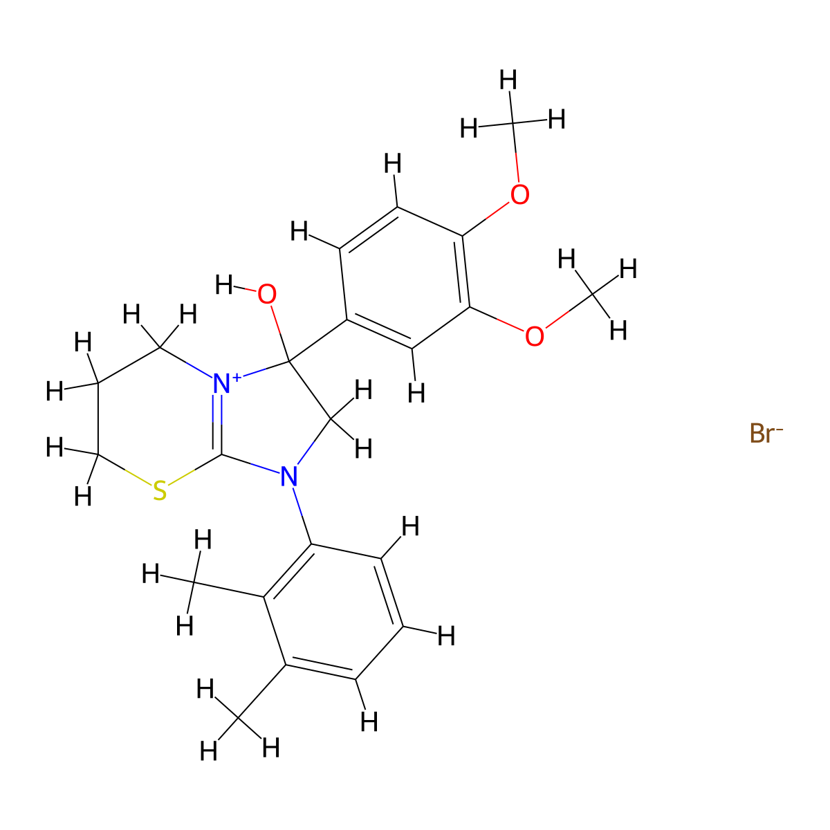 3-(3,4-dimethoxyphenyl)-1-(2,3-dimethylphenyl)-3-hydroxy-3,5,6,7-tetrahydro-2H-imidazo[2,1-b][1,3]thiazin-1-ium bromide molecular structure, CAS 1106746-90-0