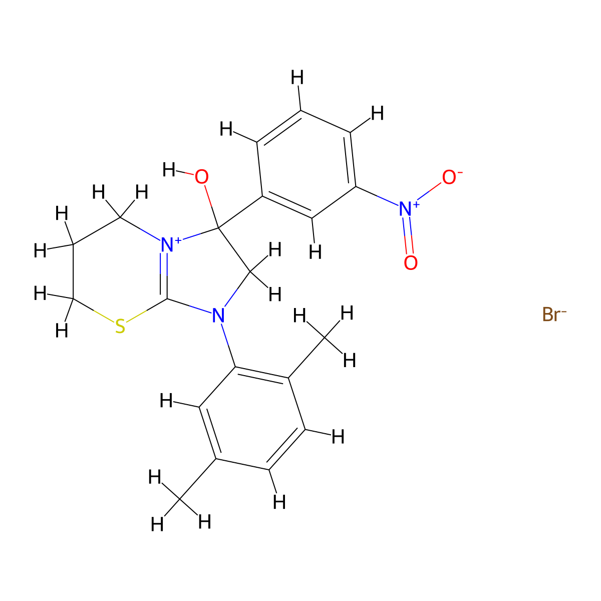 1-(2,5-dimethylphenyl)-3-hydroxy-3-(3-nitrophenyl)-3,5,6,7-tetrahydro-2H-imidazo[2,1-b][1,3]thiazin-1-ium bromide molecular structure, CAS 1106748-92-8