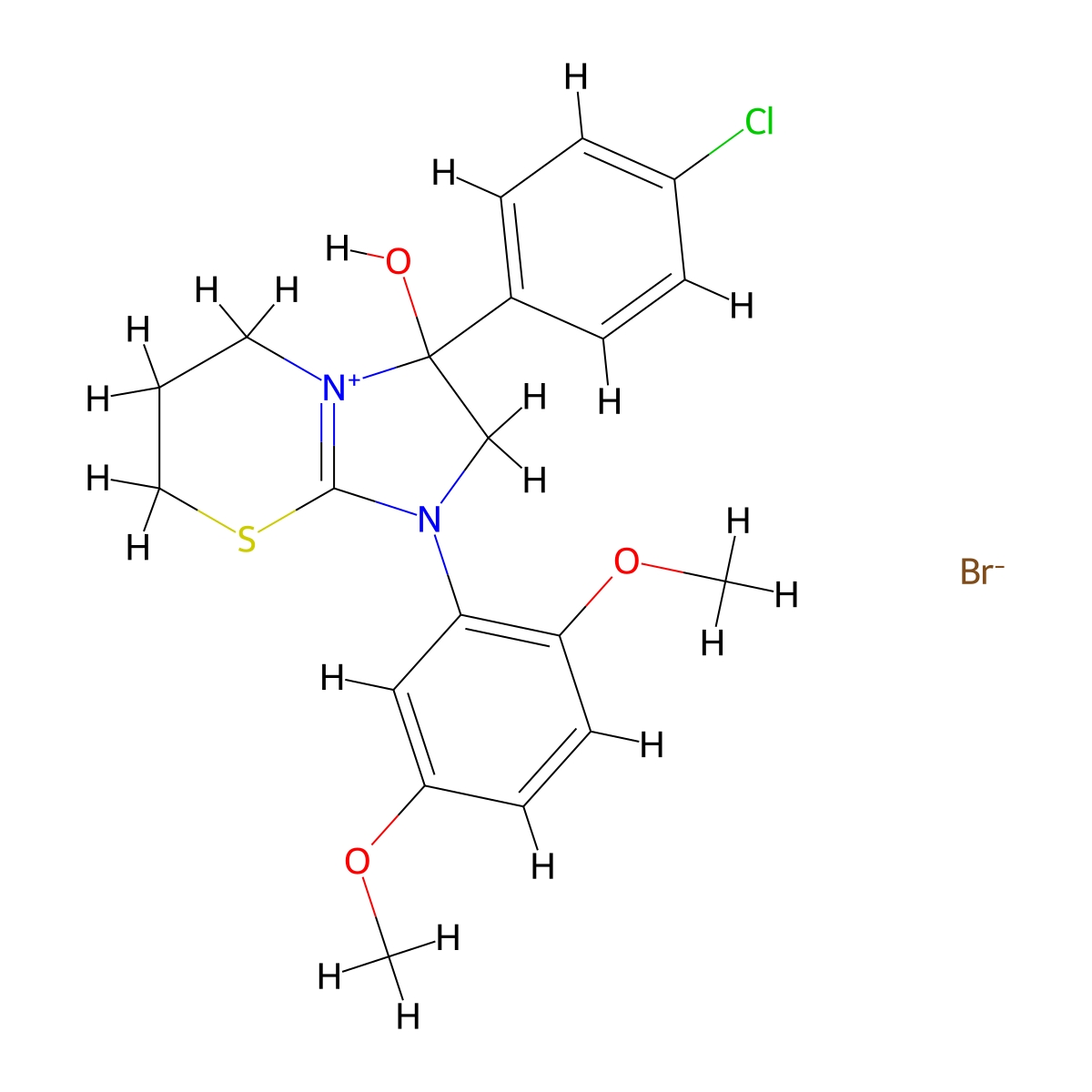3-(4-chlorophenyl)-1-(2,5-dimethoxyphenyl)-3-hydroxy-3,5,6,7-tetrahydro-2H-imidazo[2,1-b][1,3]thiazin-1-ium bromide molecular structure, CAS 1106749-05-6