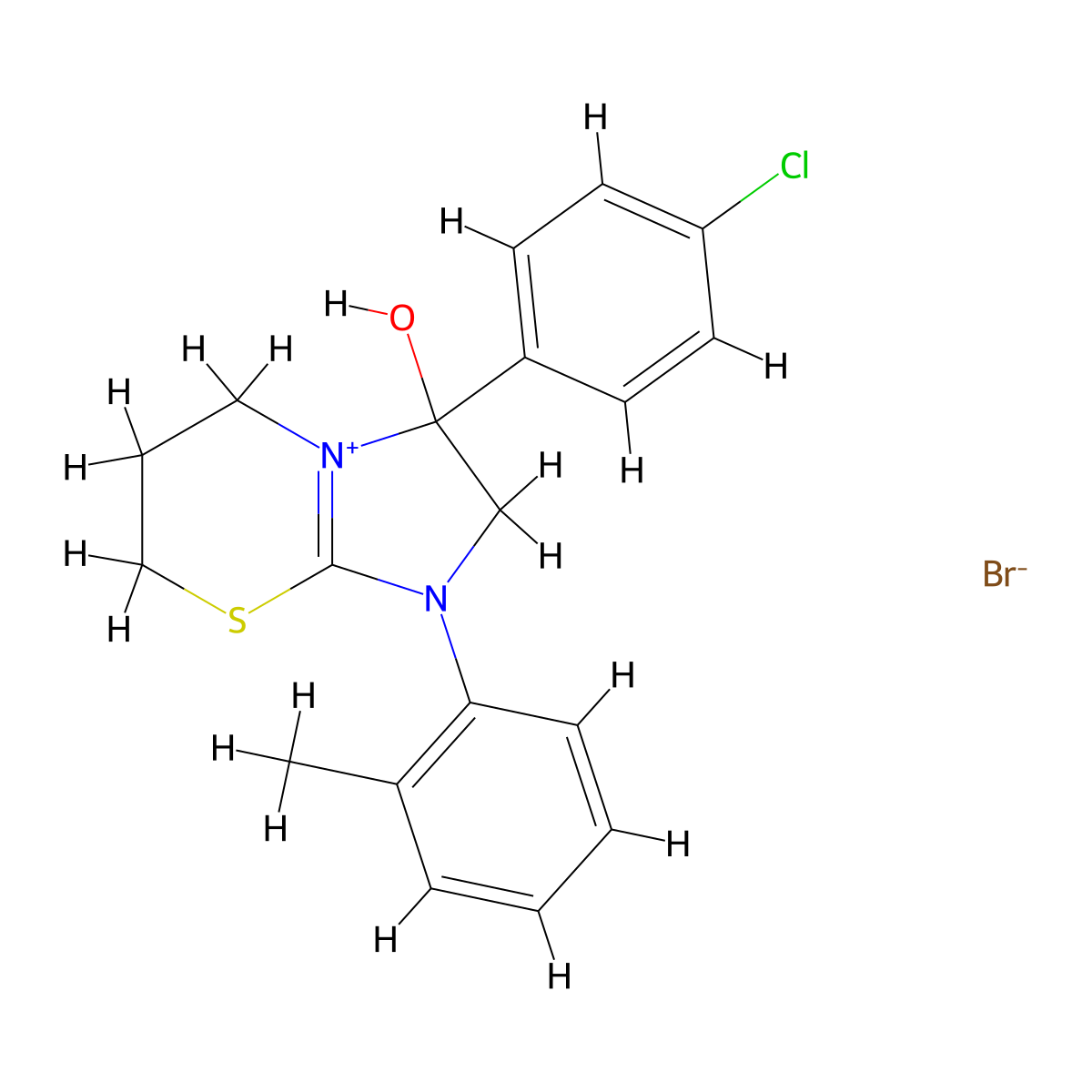 3-(4-chlorophenyl)-3-hydroxy-1-(o-tolyl)-3,5,6,7-tetrahydro-2H-imidazo[2,1-b][1,3]thiazin-1-ium bromide molecular structure, CAS 1106749-43-2