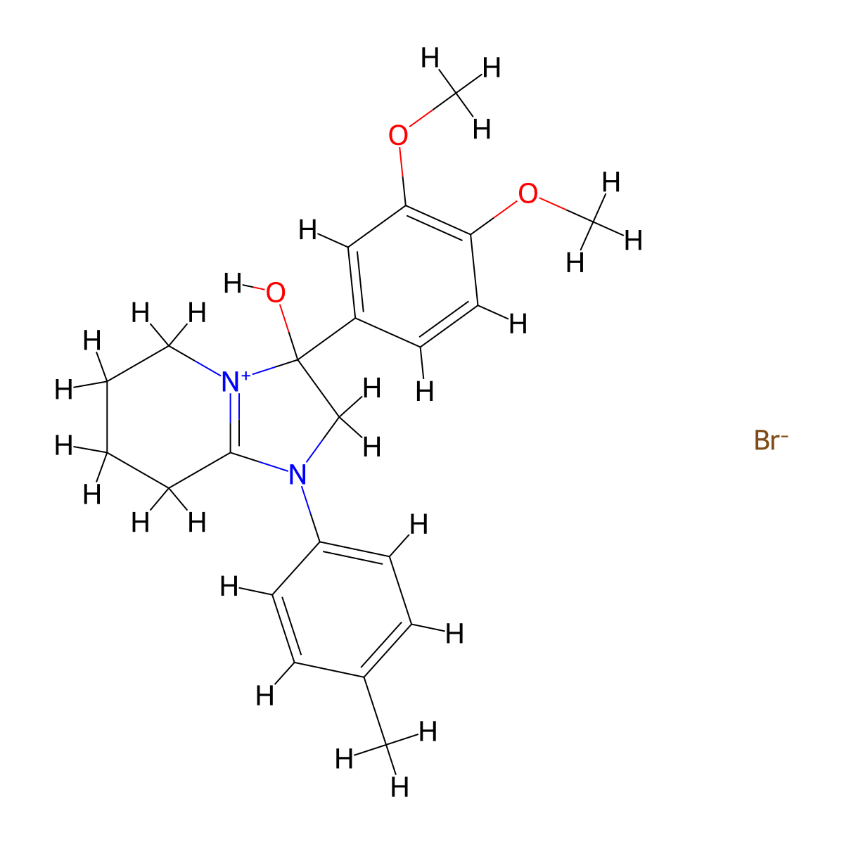 3-(3,4-Dimethoxyphenyl)-3-hydroxy-1-(p-tolyl)-2,3,5,6,7,8-hexahydroimidazo[1,2-a]pyridin-1-ium bromide molecular structure, CAS 1106749-67-0