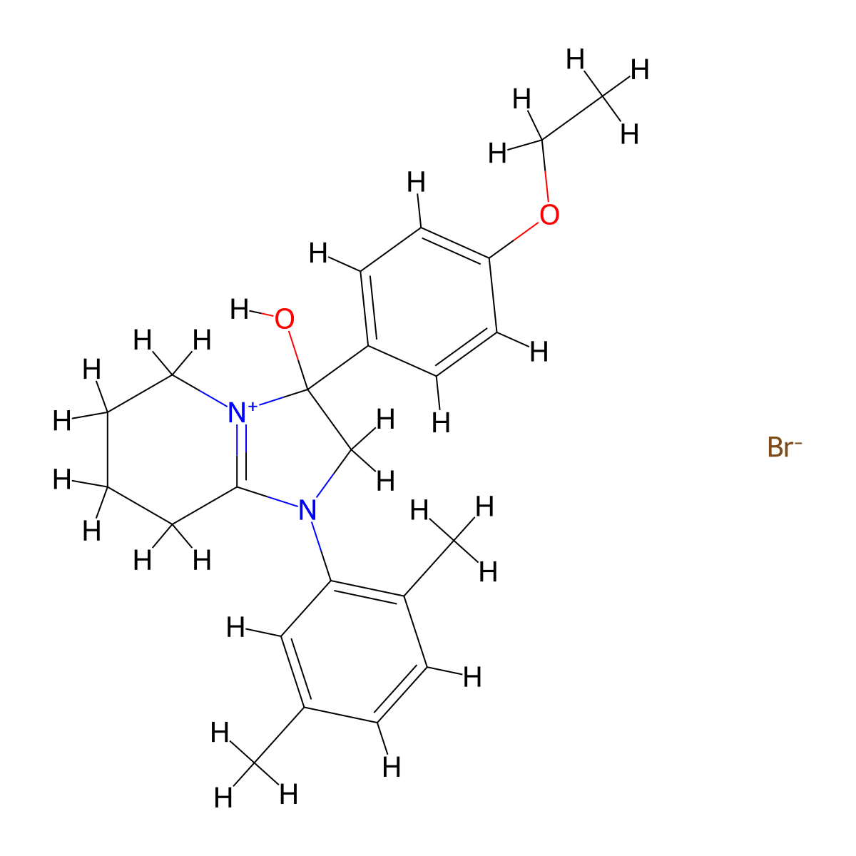 1-(2,5-Dimethylphenyl)-3-(4-ethoxyphenyl)-3-hydroxy-2,3,5,6,7,8-hexahydroimidazo[1,2-a]pyridin-1-ium bromide molecular structure, CAS 1106749-87-4