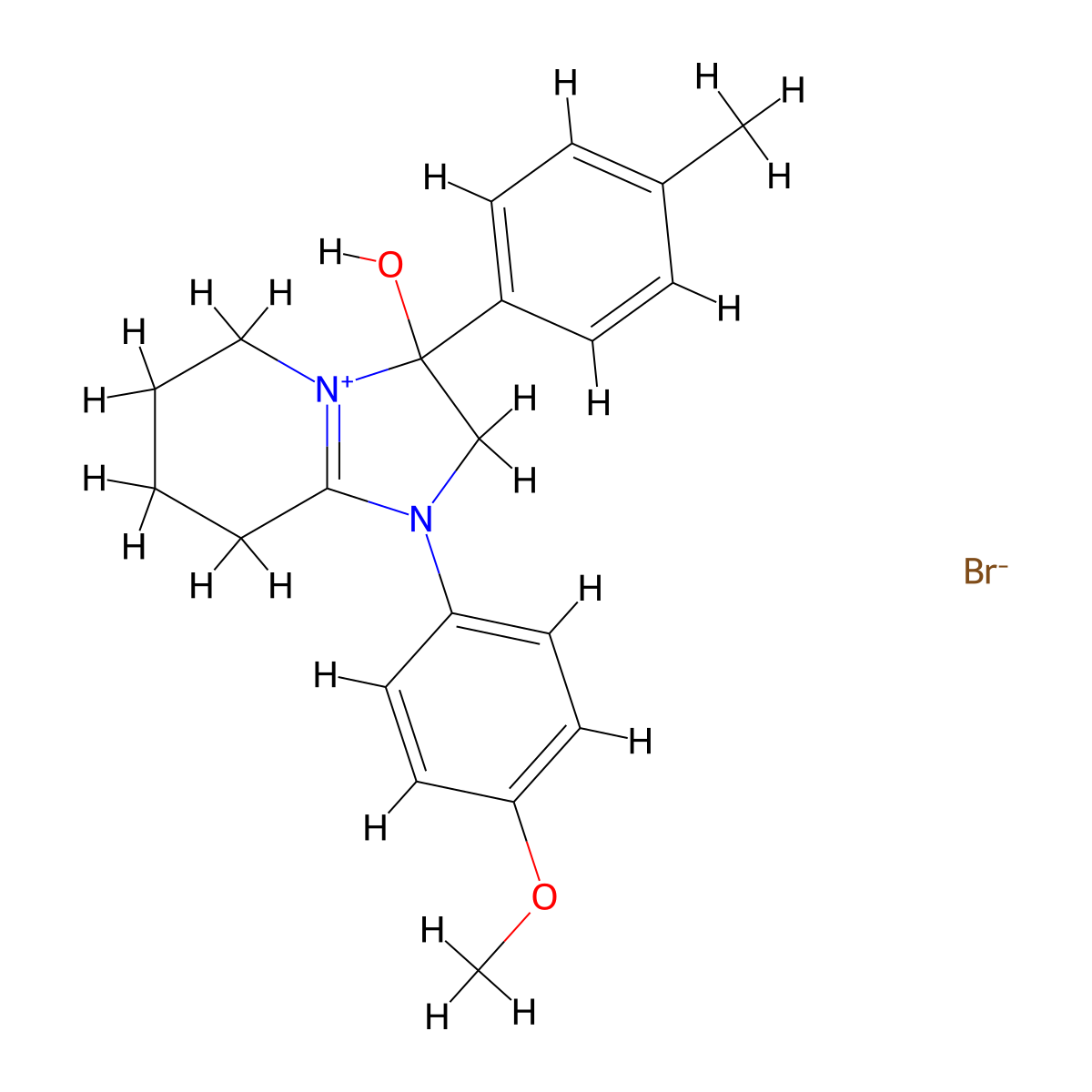 3-Hydroxy-1-(4-methoxyphenyl)-3-(p-tolyl)-2,3,5,6,7,8-hexahydroimidazo[1,2-a]pyridin-1-ium bromide molecular structure, CAS 1106749-96-5