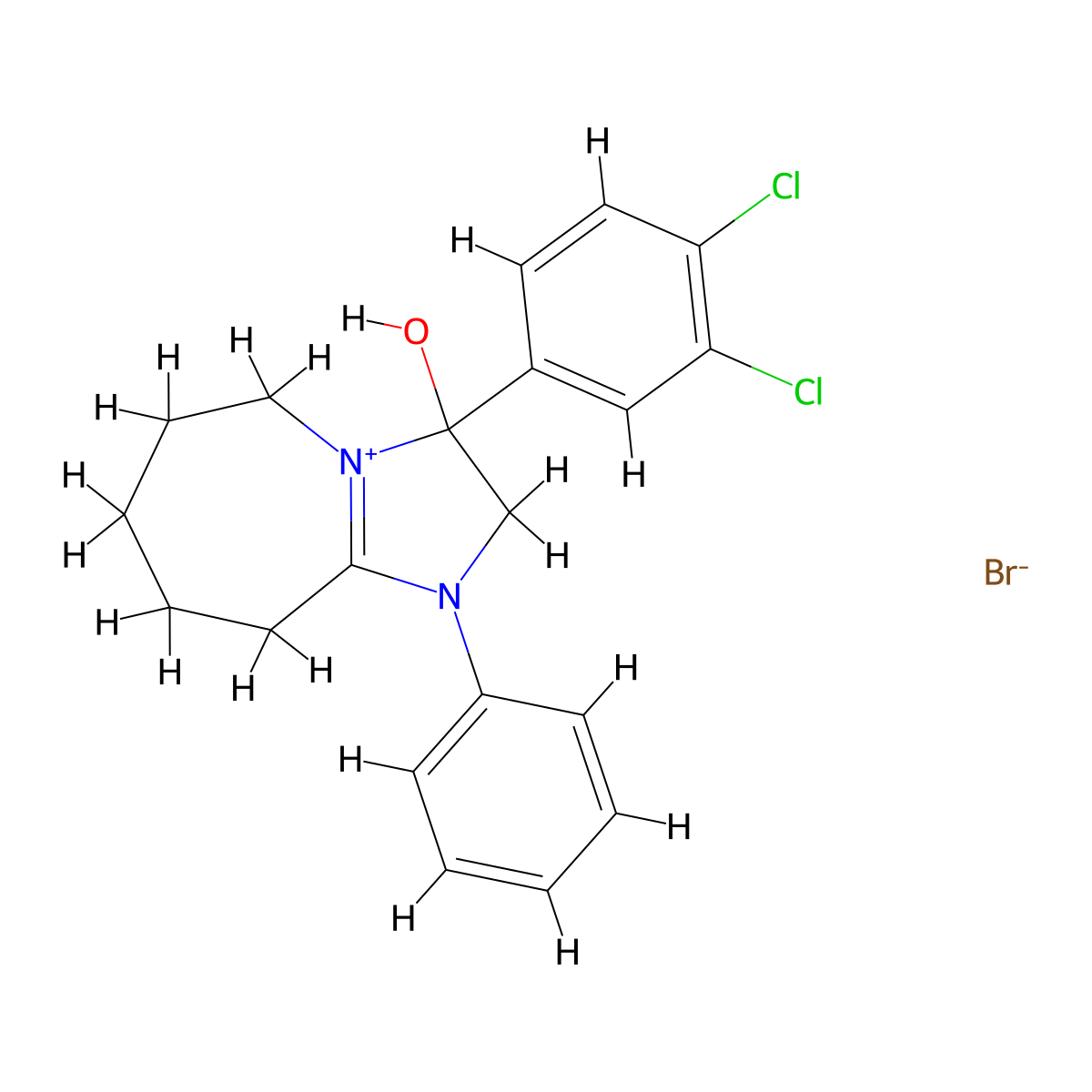 3-(3,4-dichlorophenyl)-3-hydroxy-1-phenyl-3,5,6,7,8,9-hexahydro-2H-imidazo[1,2-a]azepin-1-ium bromide molecular structure, CAS 1106750-14-4