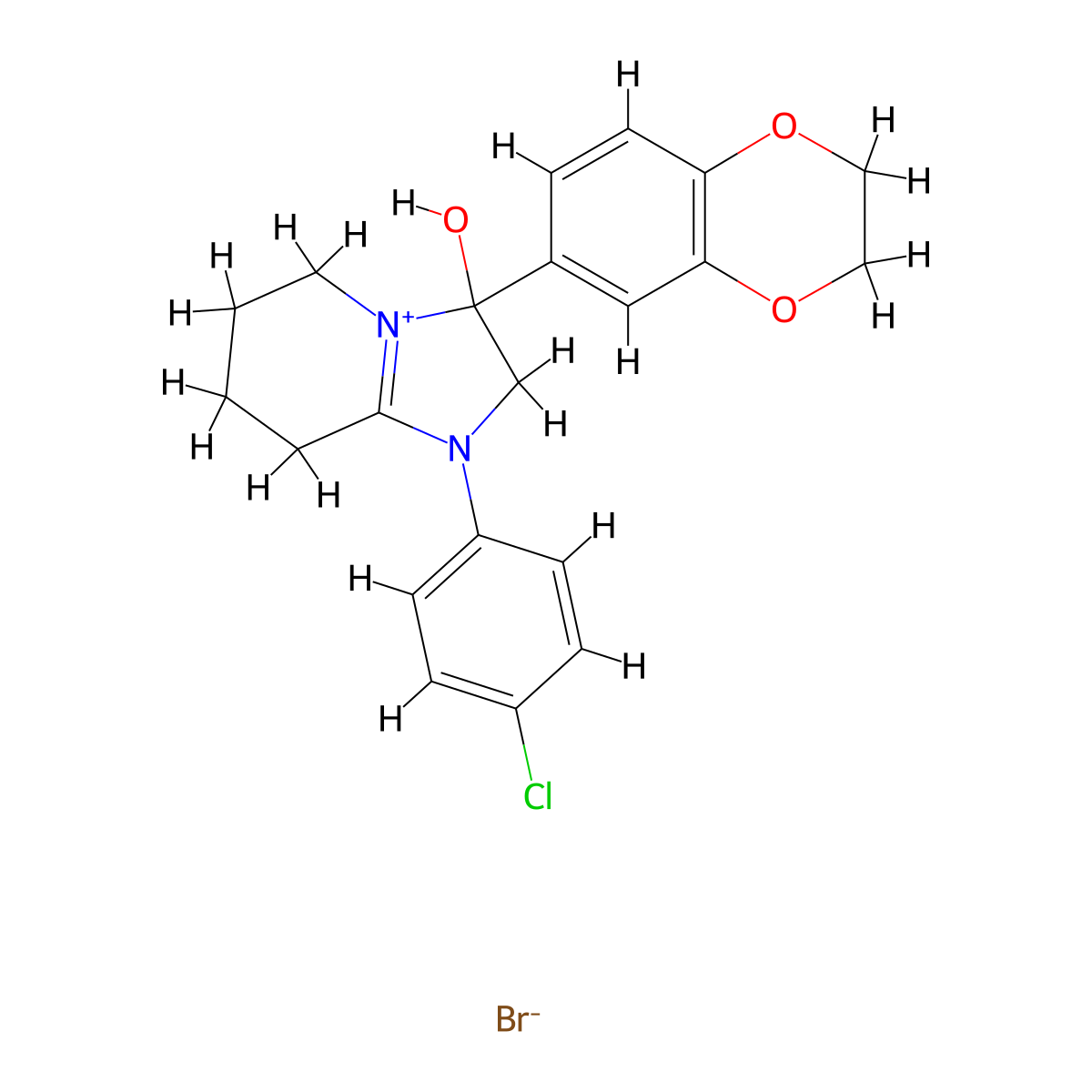 1-(4-Chlorophenyl)-3-(2,3-dihydrobenzo[b][1,4]dioxin-6-yl)-3-hydroxy-2,3,5,6,7,8-hexahydroimidazo[1,2-a]pyridin-1-ium bromide molecular structure, CAS 1106750-16-6