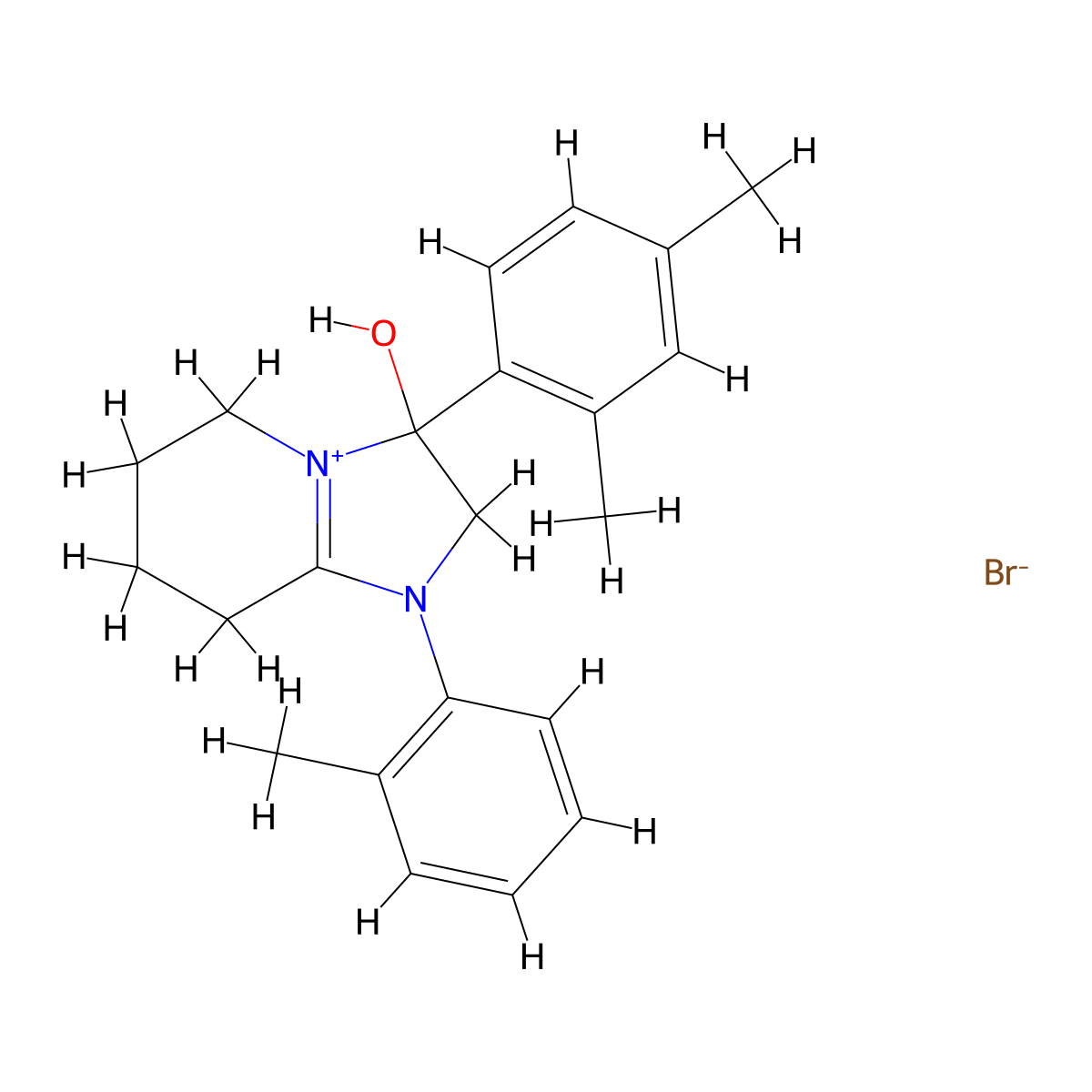3-(2,4-Dimethylphenyl)-3-hydroxy-1-(o-tolyl)-2,3,5,6,7,8-hexahydroimidazo[1,2-a]pyridin-1-ium bromide molecular structure, CAS 1106750-24-6