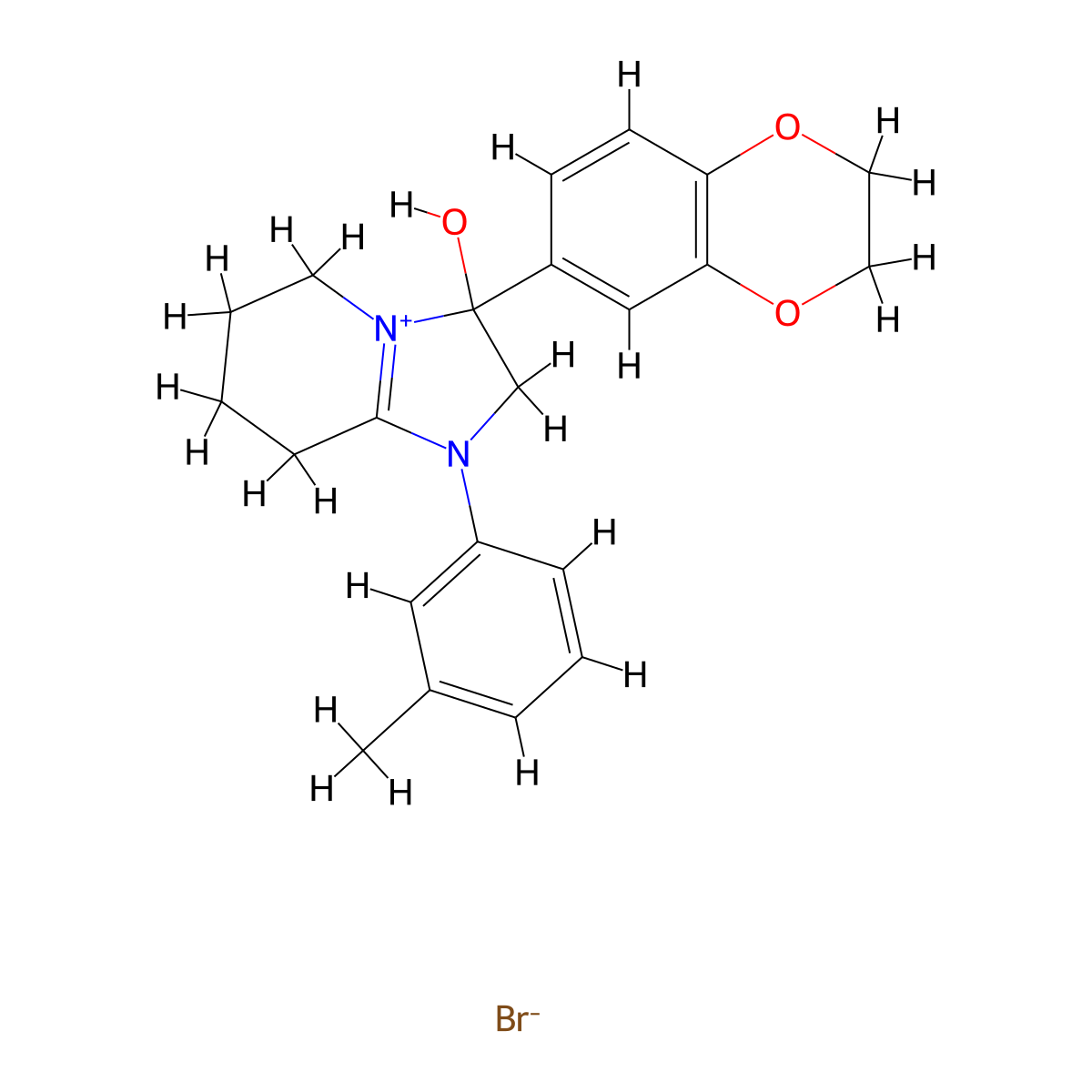 3-(2,3-Dihydrobenzo[b][1,4]dioxin-6-yl)-3-hydroxy-1-(m-tolyl)-2,3,5,6,7,8-hexahydroimidazo[1,2-a]pyridin-1-ium bromide molecular structure, CAS 1106750-32-6