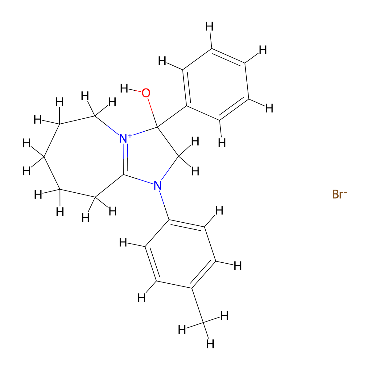 3-hydroxy-3-phenyl-1-(p-tolyl)-3,5,6,7,8,9-hexahydro-2H-imidazo[1,2-a]azepin-1-ium bromide molecular structure, CAS 1106750-51-9