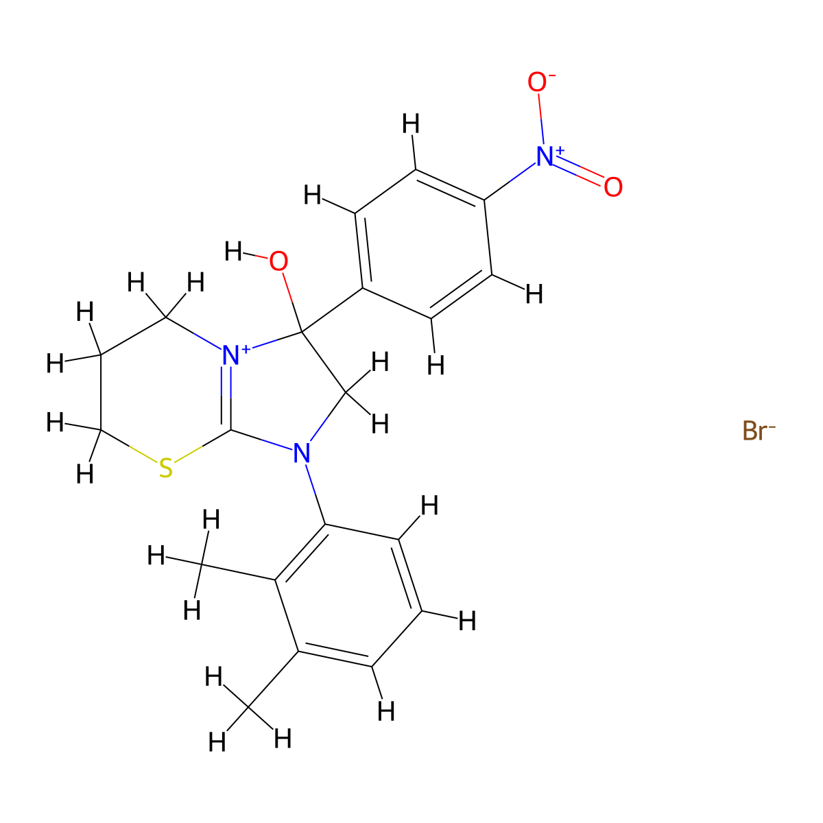 1-(2,3-dimethylphenyl)-3-hydroxy-3-(4-nitrophenyl)-3,5,6,7-tetrahydro-2H-imidazo[2,1-b][1,3]thiazin-1-ium bromide molecular structure, CAS 1106750-58-6