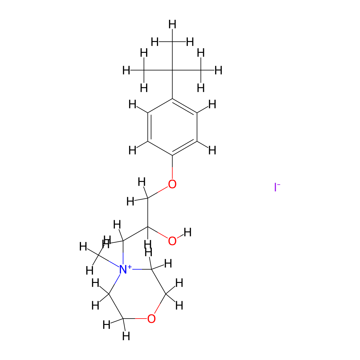 4-(3-(4-(Tert-butyl)phenoxy)-2-hydroxypropyl)-4-methylmorpholin-4-ium iodide molecular structure, CAS 1106750-73-5