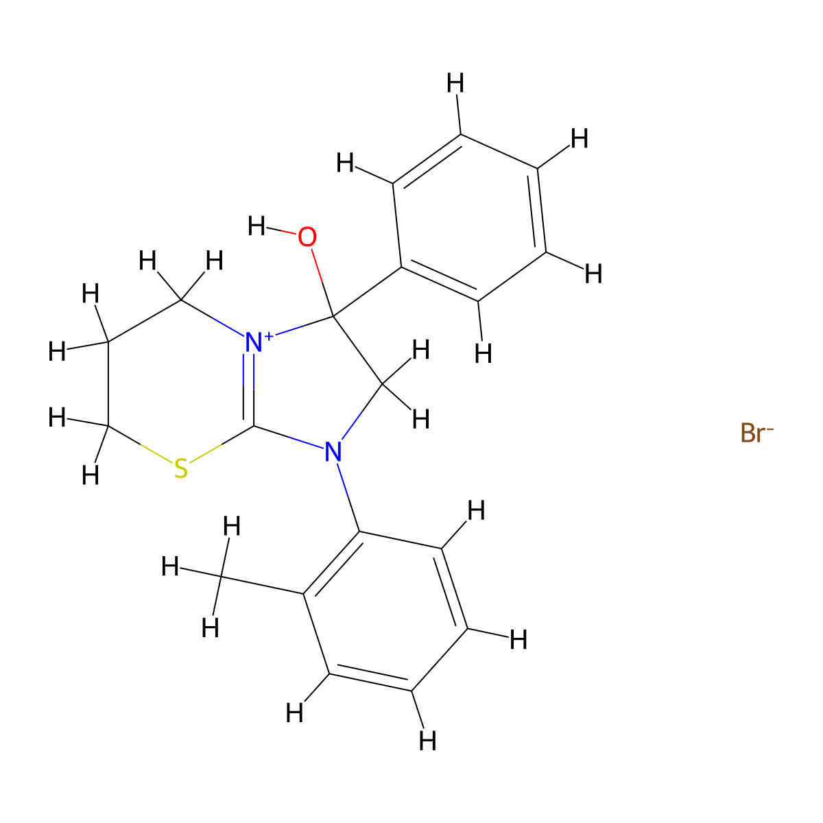 3-hydroxy-3-phenyl-1-(o-tolyl)-3,5,6,7-tetrahydro-2H-imidazo[2,1-b][1,3]thiazin-1-ium bromide molecular structure, CAS 1106751-46-5