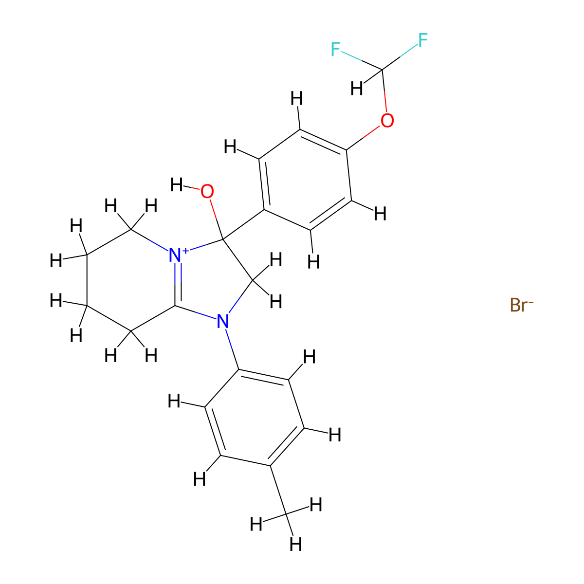 3-(4-(Difluoromethoxy)phenyl)-3-hydroxy-1-(p-tolyl)-2,3,5,6,7,8-hexahydroimidazo[1,2-a]pyridin-1-ium bromide molecular structure, CAS 1106751-79-4