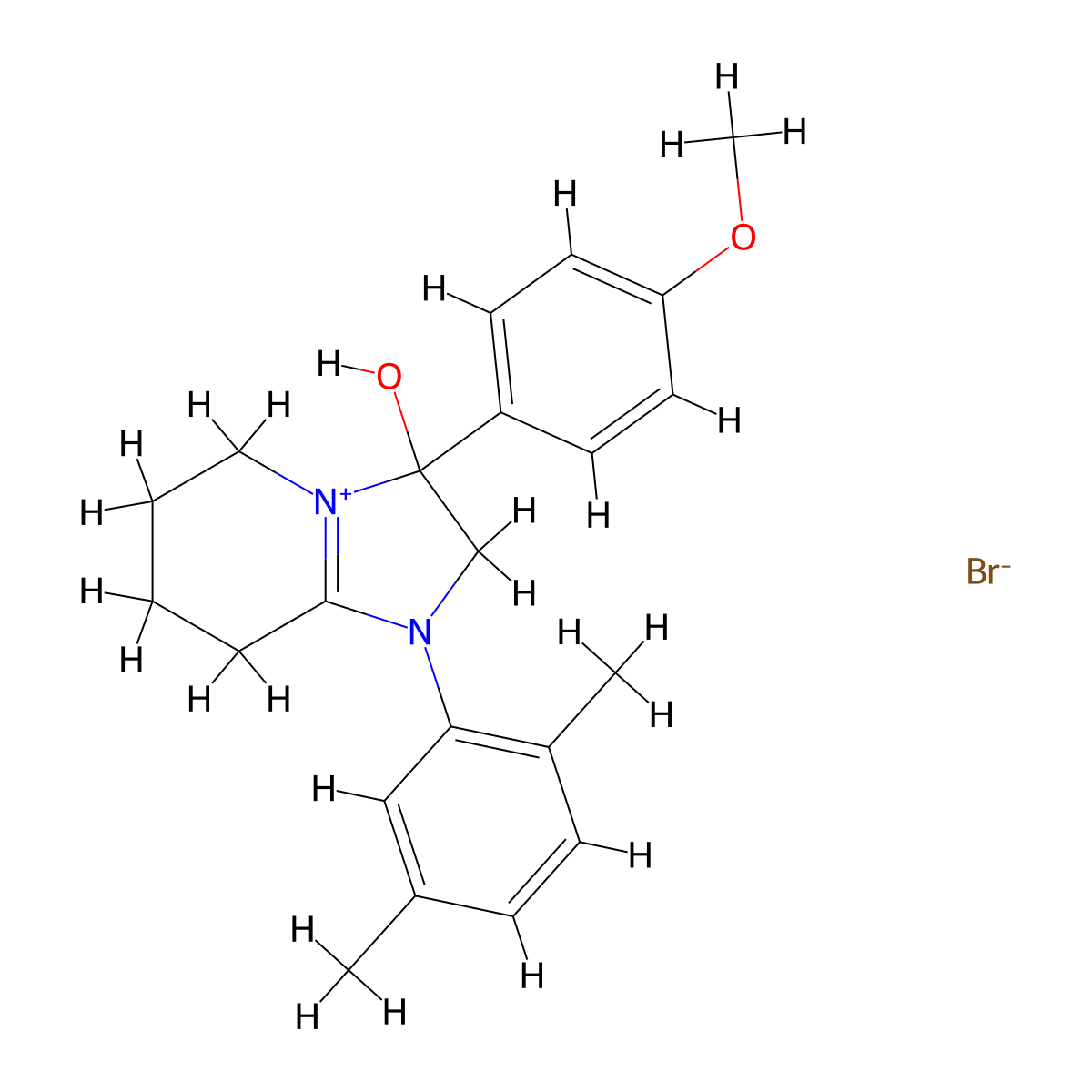 1-(2,5-Dimethylphenyl)-3-hydroxy-3-(4-methoxyphenyl)-2,3,5,6,7,8-hexahydroimidazo[1,2-a]pyridin-1-ium bromide molecular structure, CAS 1106751-96-5