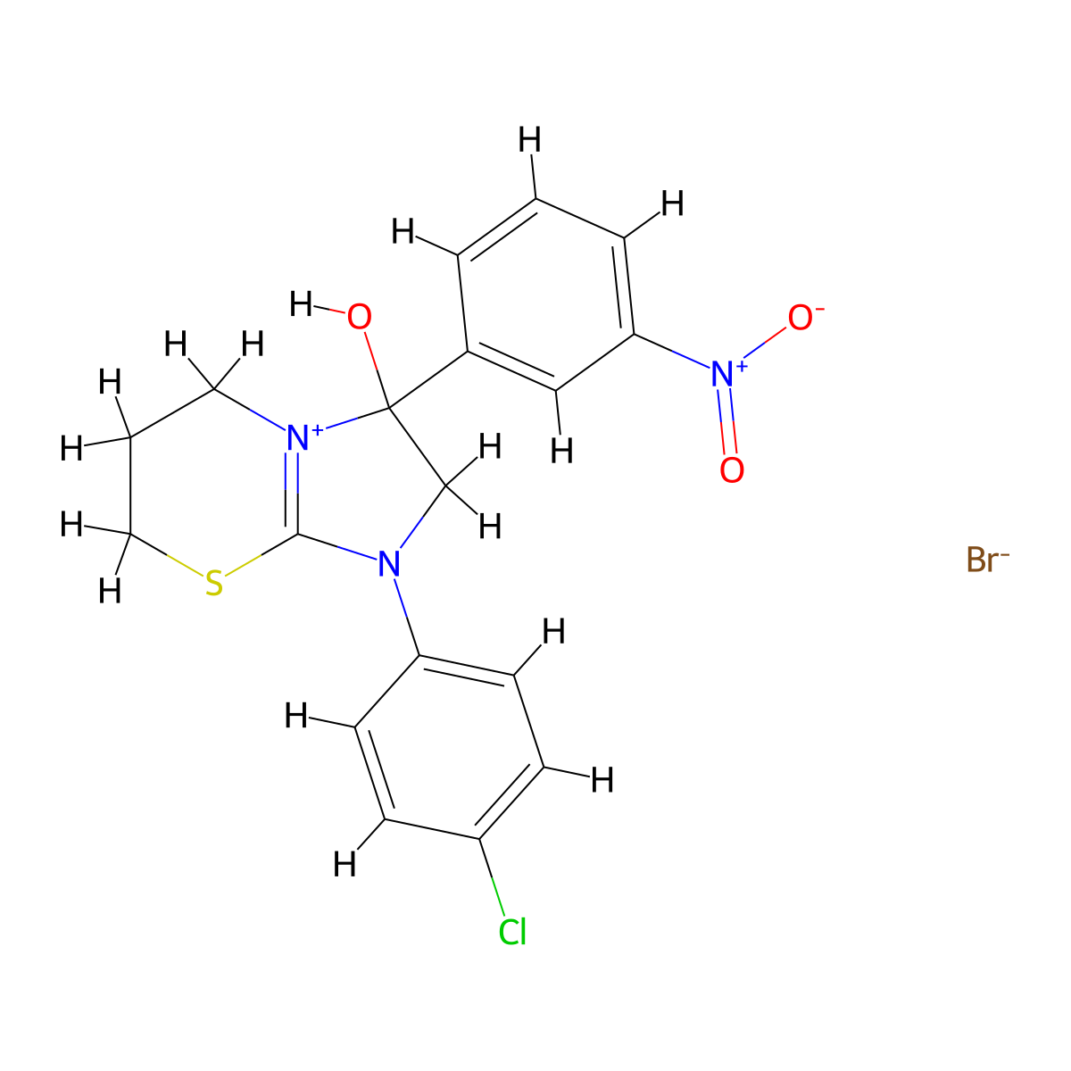1-(4-chlorophenyl)-3-hydroxy-3-(3-nitrophenyl)-3,5,6,7-tetrahydro-2H-imidazo[2,1-b][1,3]thiazin-1-ium bromide molecular structure, CAS 1106752-09-3