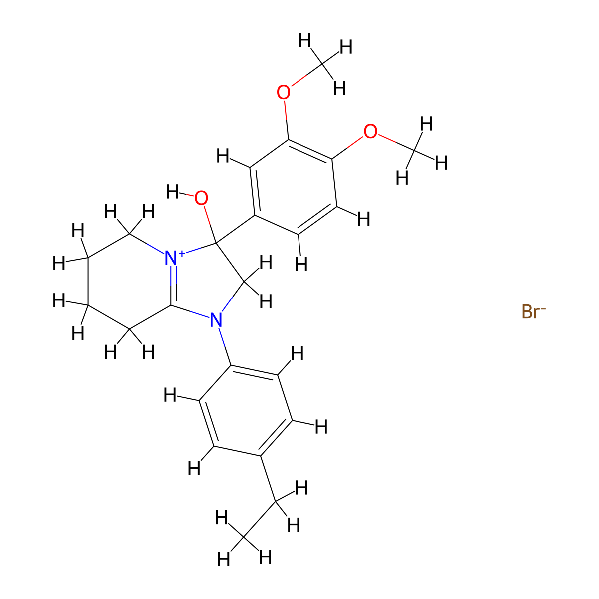 3-(3,4-Dimethoxyphenyl)-1-(4-ethylphenyl)-3-hydroxy-2,3,5,6,7,8-hexahydroimidazo[1,2-a]pyridin-1-ium bromide molecular structure, CAS 1106769-45-2