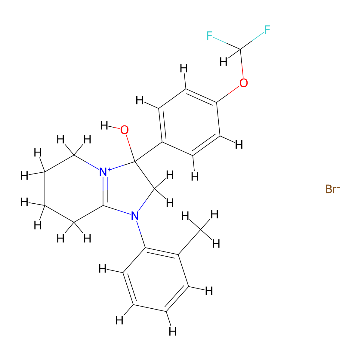 3-(4-(Difluoromethoxy)phenyl)-3-hydroxy-1-(o-tolyl)-2,3,5,6,7,8-hexahydroimidazo[1,2-a]pyridin-1-ium bromide molecular structure, CAS 1106769-69-0