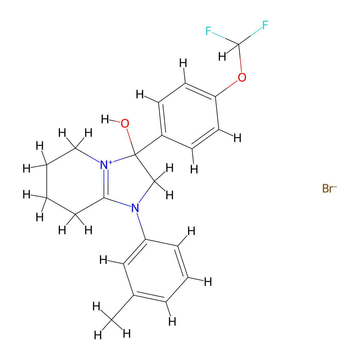 3-(4-(Difluoromethoxy)phenyl)-3-hydroxy-1-(m-tolyl)-2,3,5,6,7,8-hexahydroimidazo[1,2-a]pyridin-1-ium bromide molecular structure, CAS 1106769-75-8