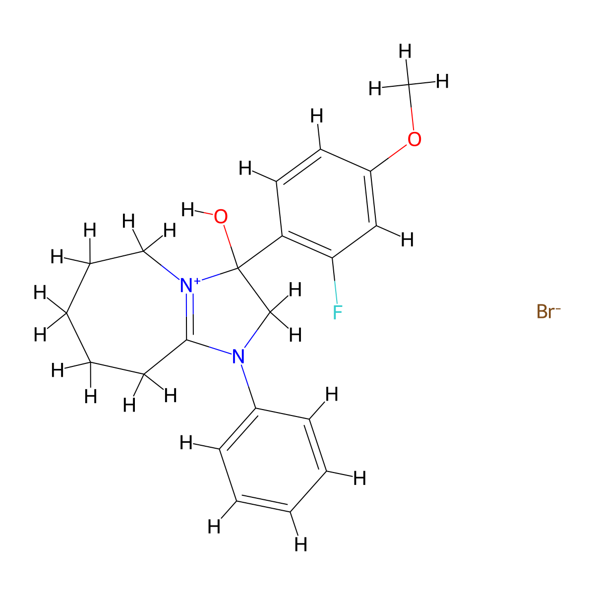 3-(2-fluoro-4-methoxyphenyl)-3-hydroxy-1-phenyl-3,5,6,7,8,9-hexahydro-2H-imidazo[1,2-a]azepin-1-ium bromide molecular structure, CAS 1106769-83-8