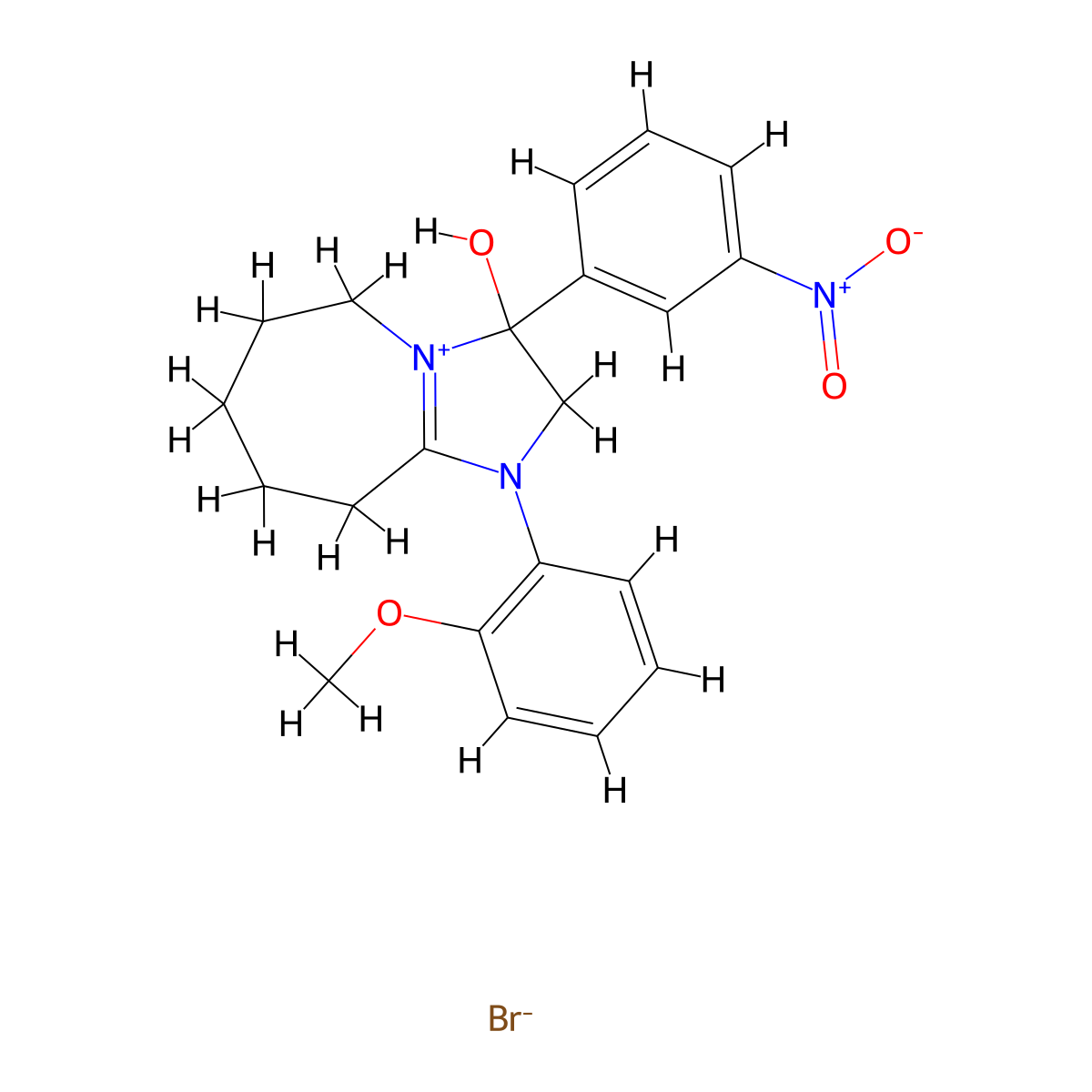 3-hydroxy-1-(2-methoxyphenyl)-3-(3-nitrophenyl)-3,5,6,7,8,9-hexahydro-2H-imidazo[1,2-a]azepin-1-ium bromide molecular structure, CAS 1106769-96-3