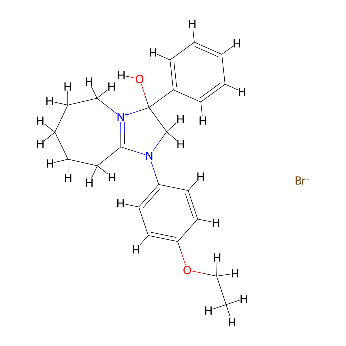 1-(4-ethoxyphenyl)-3-hydroxy-3-phenyl-3,5,6,7,8,9-hexahydro-2H-imidazo[1,2-a]azepin-1-ium bromide molecular structure, CAS 1106770-29-9