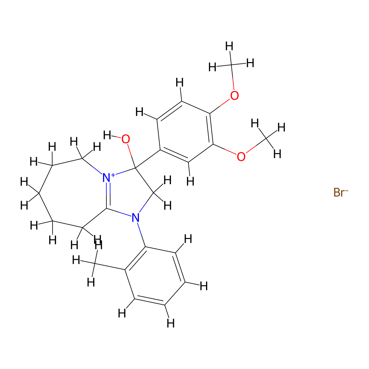 3-(3,4-dimethoxyphenyl)-3-hydroxy-1-(o-tolyl)-3,5,6,7,8,9-hexahydro-2H-imidazo[1,2-a]azepin-1-ium bromide molecular structure, CAS 1106770-59-5