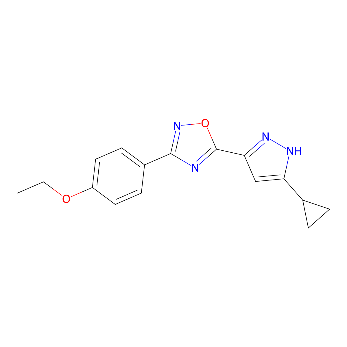 5-(3-cyclopropyl-1H-pyrazol-5-yl)-3-(4-ethoxyphenyl)-1,2,4-oxadiazole molecular structure, CAS 1106780-20-4