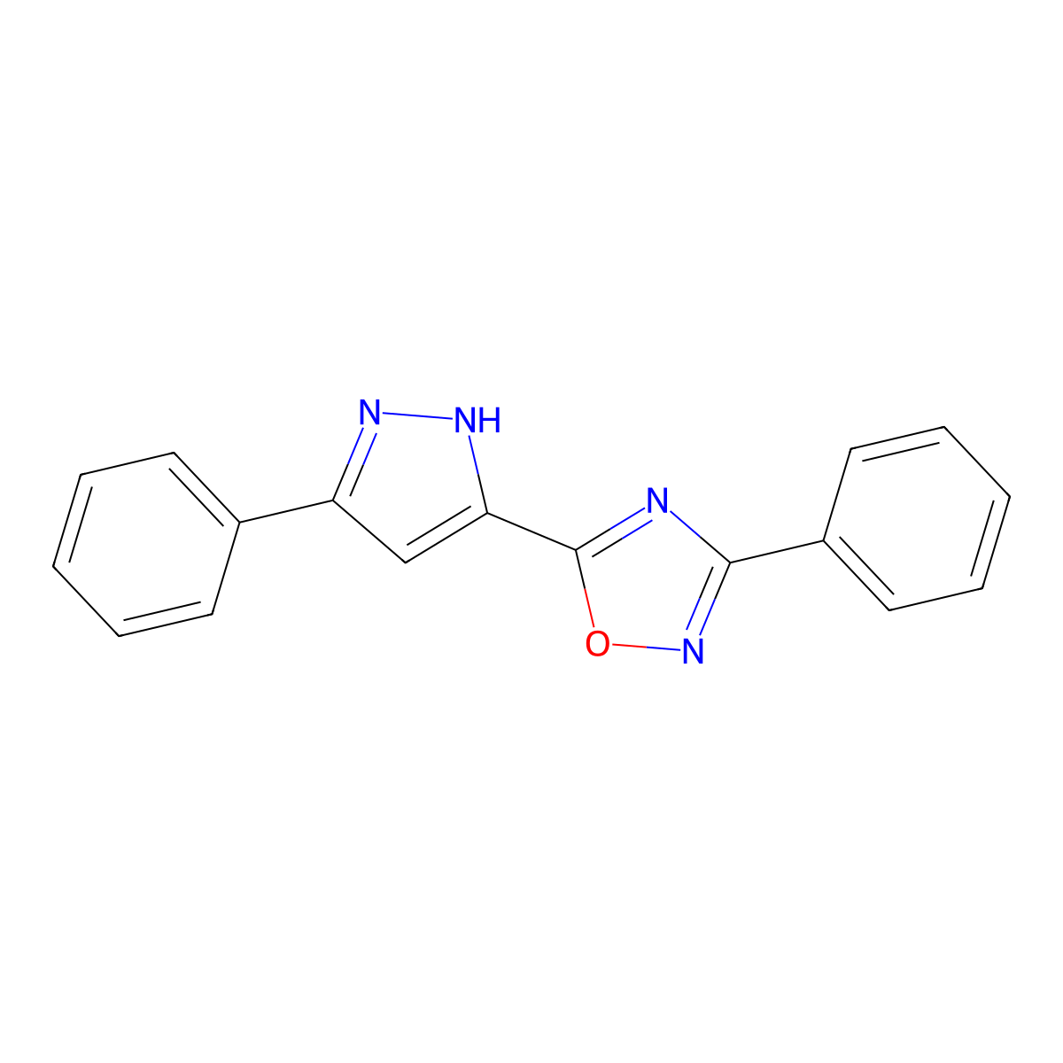 3-phenyl-5-(3-phenyl-1H-pyrazol-5-yl)-1,2,4-oxadiazole molecular structure, CAS 1106780-50-0