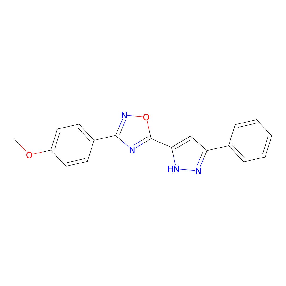 3-(4-methoxyphenyl)-5-(3-phenyl-1H-pyrazol-5-yl)-1,2,4-oxadiazole molecular structure, CAS 1106780-80-6