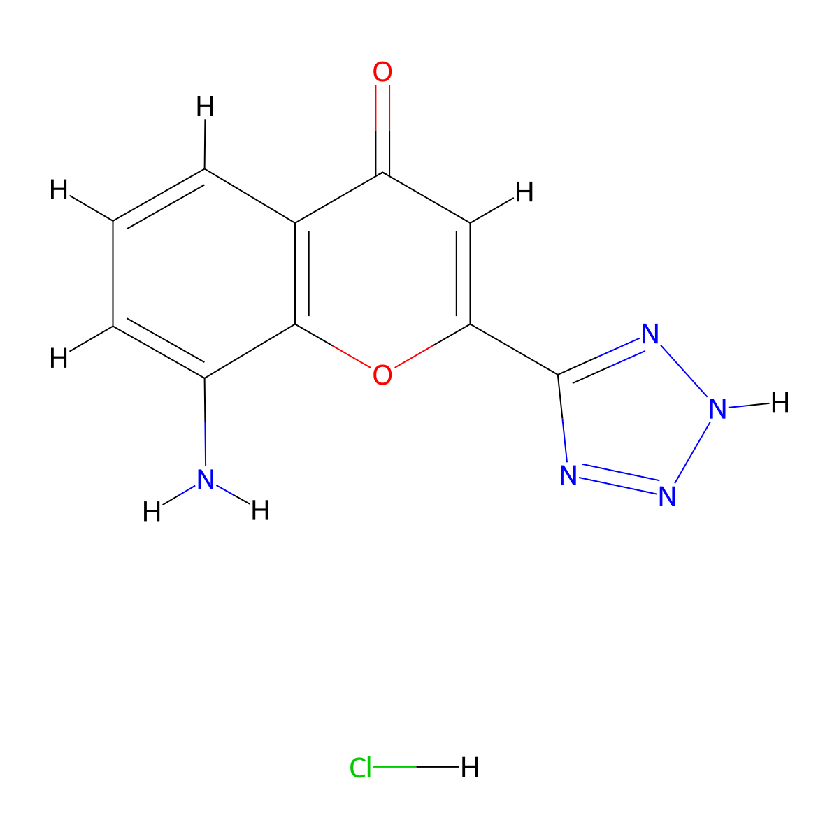 8-Amino-2-(2H-tetrazol-5-yl)-4H-chromen-4-one hydrochloride molecular structure, CAS 110683-23-3