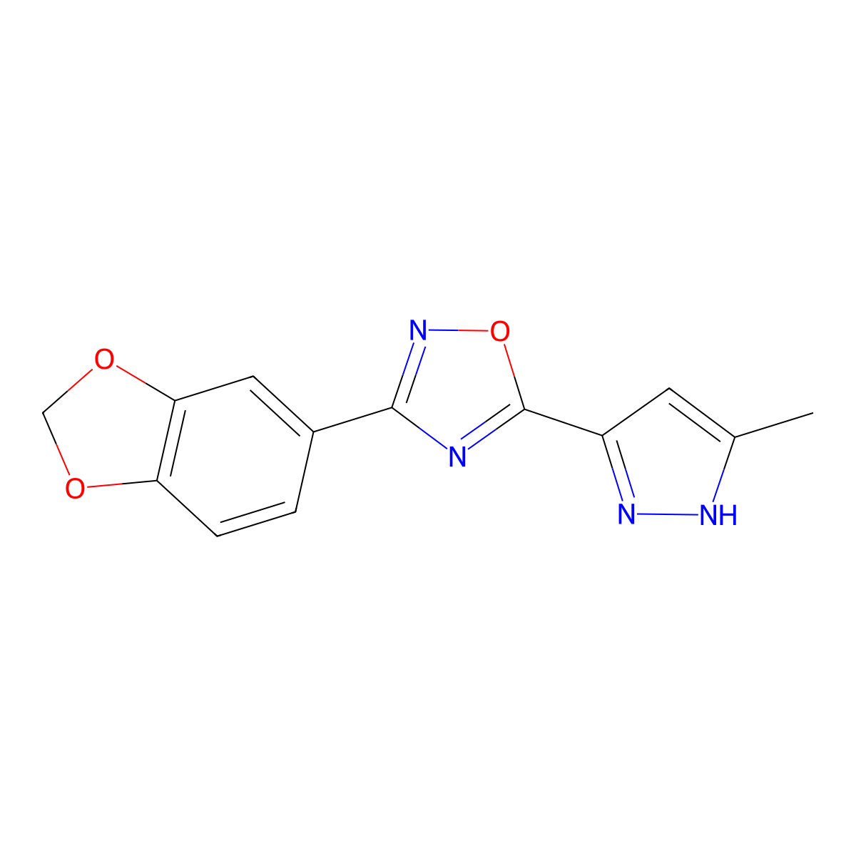 3-(1,3-benzodioxol-5-yl)-5-(5-methyl-1H-pyrazol-3-yl)-1,2,4-oxadiazole molecular structure, CAS 1106846-67-6