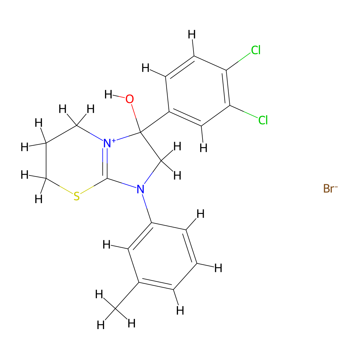 3-(3,4-dichlorophenyl)-3-hydroxy-1-(m-tolyl)-3,5,6,7-tetrahydro-2H-imidazo[2,1-b][1,3]thiazin-1-ium bromide molecular structure, CAS 1106880-87-8