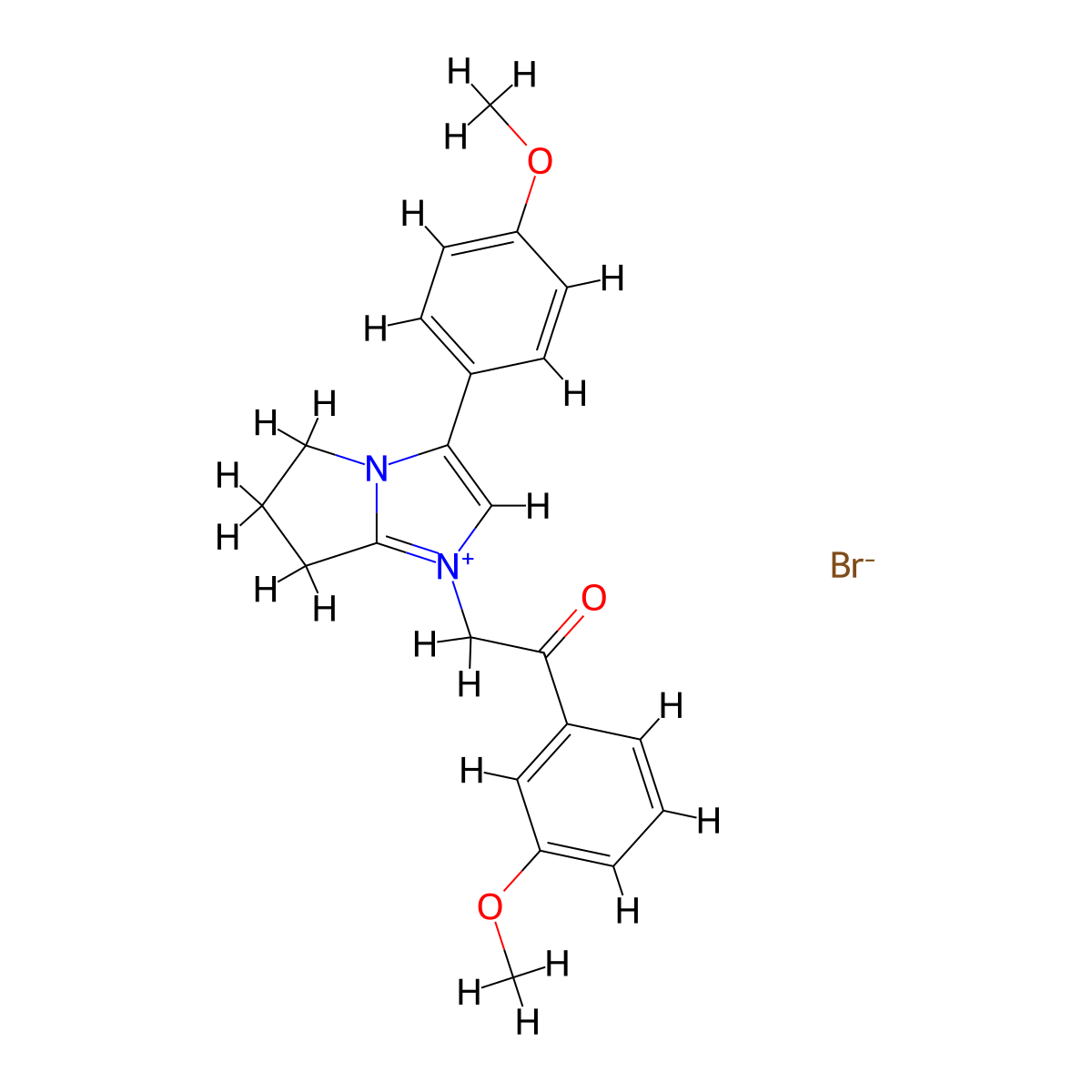 3-(4-methoxyphenyl)-1-(2-(3-methoxyphenyl)-2-oxoethyl)-6,7-dihydro-5H-pyrrolo[1,2-a]imidazol-1-ium bromide molecular structure, CAS 1106900-21-3