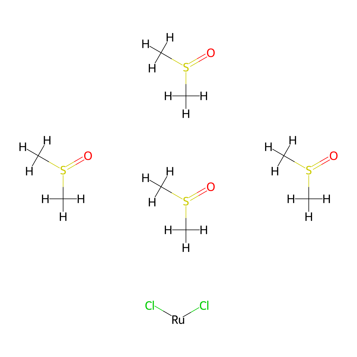 Dichlorotetrakis(dimethyl sulfoxide)ruthenium II molecular structure, CAS 11070-19-2