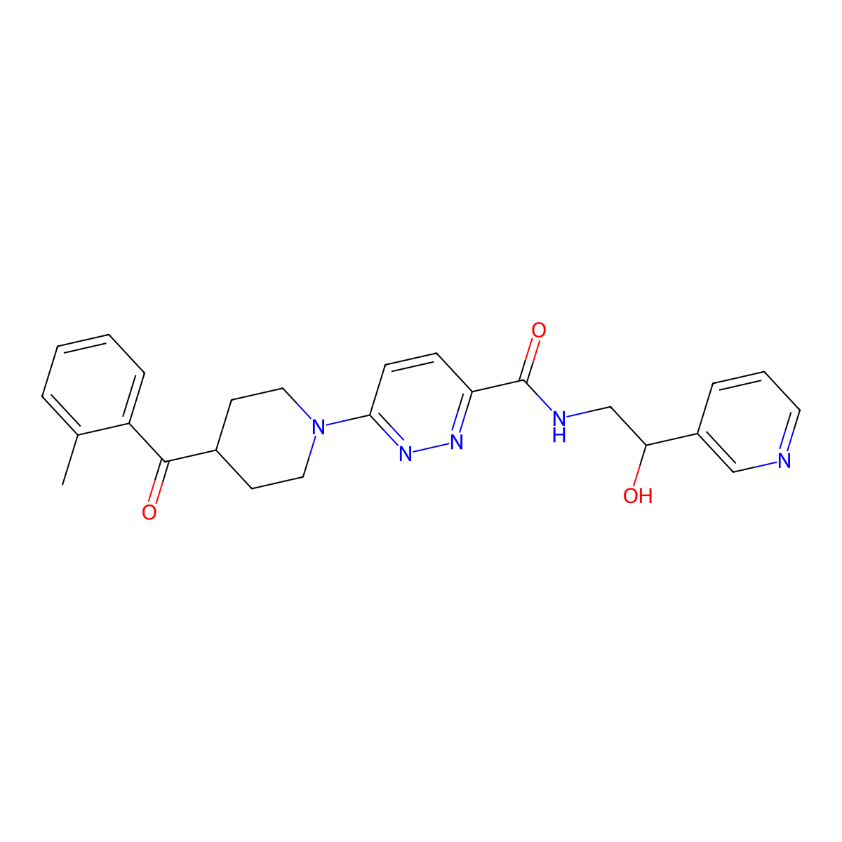 N-(2-hydroxy-2-(pyridin-3-yl)ethyl)-6-(4-(2-methylbenzoyl)piperidin-1-yl)pyridazine-3-carboxamide molecular structure, CAS 1107014-69-6