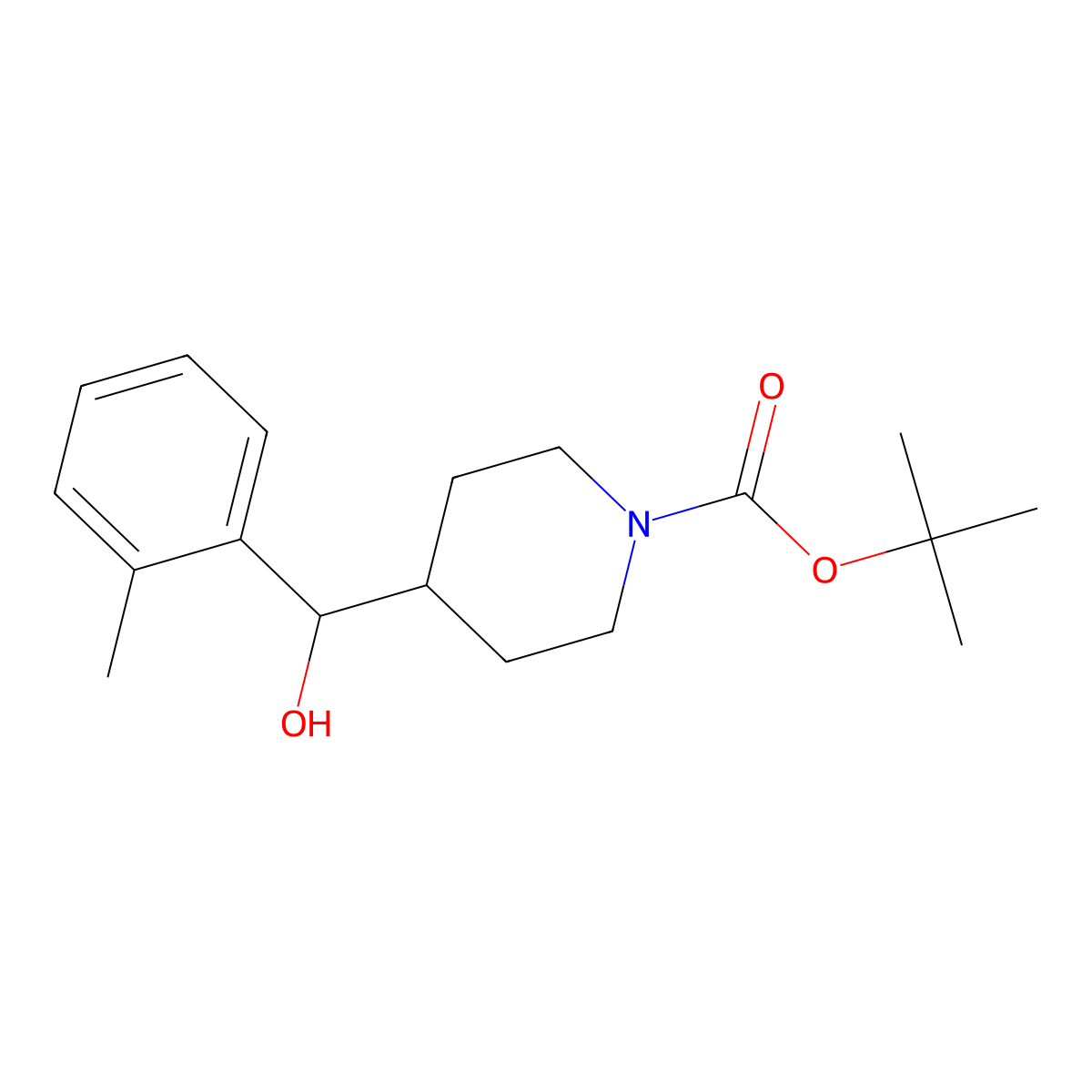 Tert-butyl 4-(hydroxy(o-tolyl)methyl)piperidine-1-carboxylate molecular structure, CAS 1107015-34-8