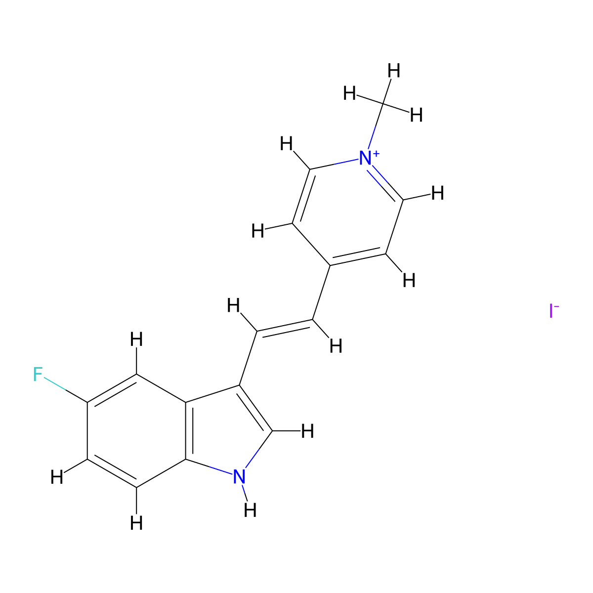 (E)-4-(2-(5-fluoro-1H-indol-3-yl)vinyl)-1-methylpyridin-1-ium iodide molecular structure, CAS 1107020-30-3