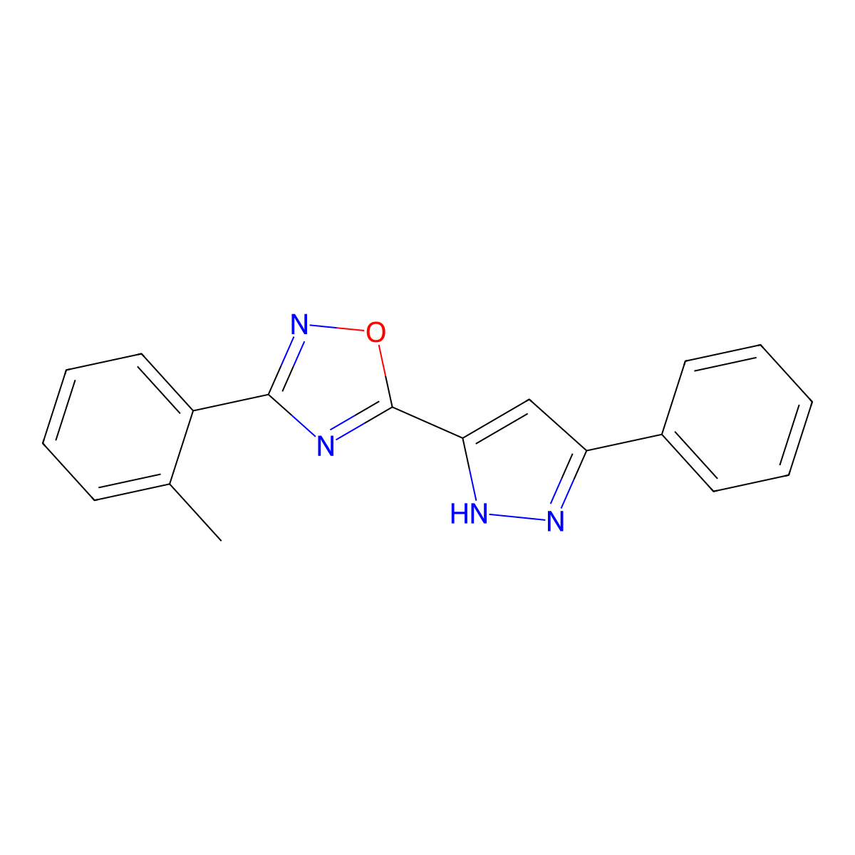 3-(2-methylphenyl)-5-(3-phenyl-1H-pyrazol-5-yl)-1,2,4-oxadiazole molecular structure, CAS 1107061-65-3
