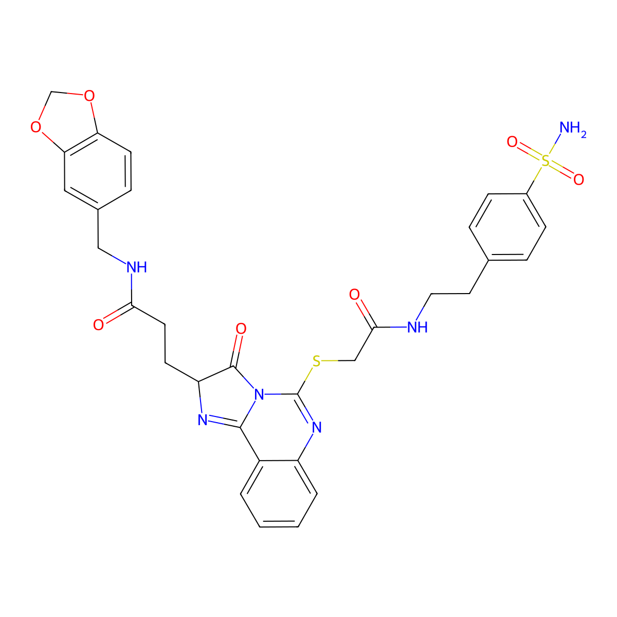 N-[(2H-1,3-benzodioxol-5-yl)methyl]-3-{3-oxo-5-[({[2-(4-sulfamoylphenyl)ethyl]carbamoyl}methyl)sulfanyl]-2H,3H-imidazo[1,2-c]quinazolin-2-yl}propanamide molecular structure, CAS 1107510-20-2