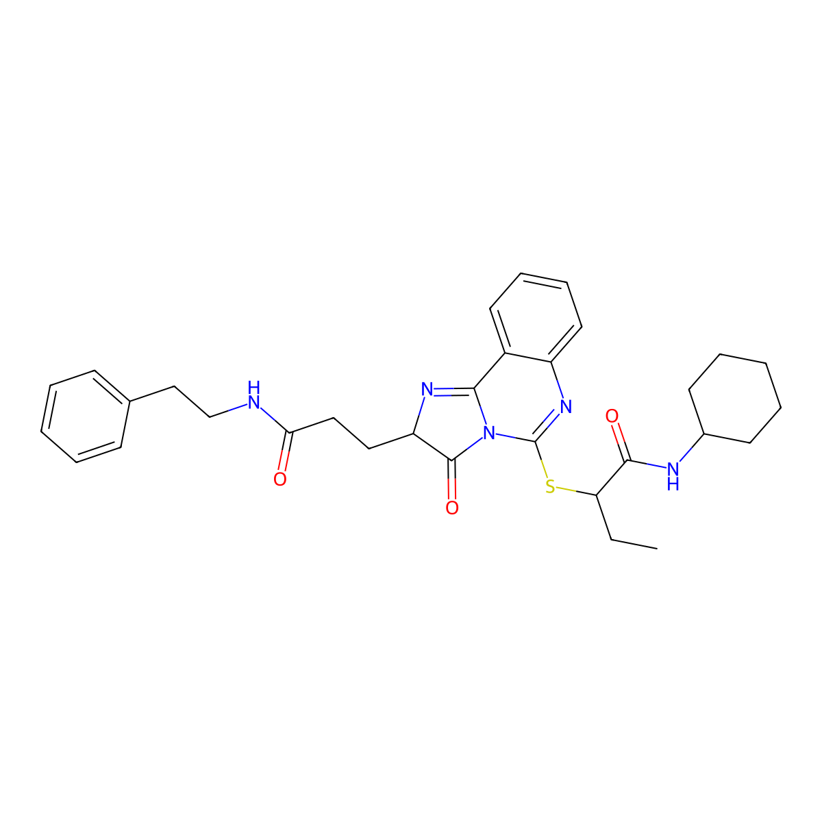 N-cyclohexyl-2-[(3-oxo-2-{2-[(2-phenylethyl)carbamoyl]ethyl}-2H,3H-imidazo[1,2-c]quinazolin-5-yl)sulfanyl]butanamide molecular structure, CAS 1107519-91-4