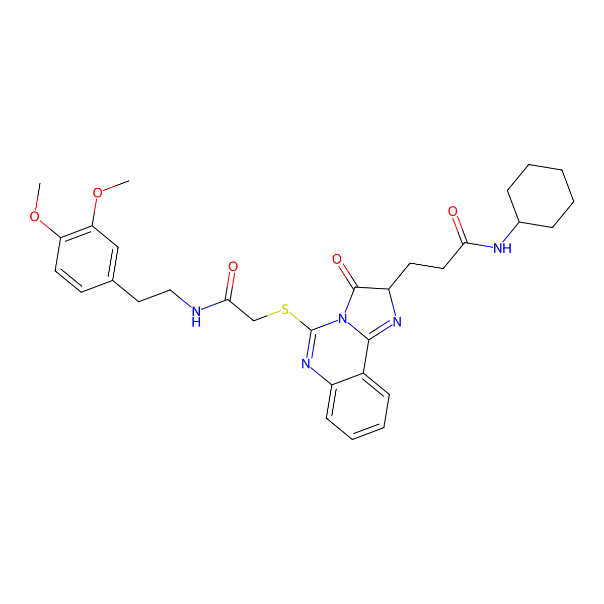 N-cyclohexyl-3-{5-[({[2-(3,4-dimethoxyphenyl)ethyl]carbamoyl}methyl)sulfanyl]-3-oxo-2H,3H-imidazo[1,2-c]quinazolin-2-yl}propanamide molecular structure, CAS 1107520-32-0