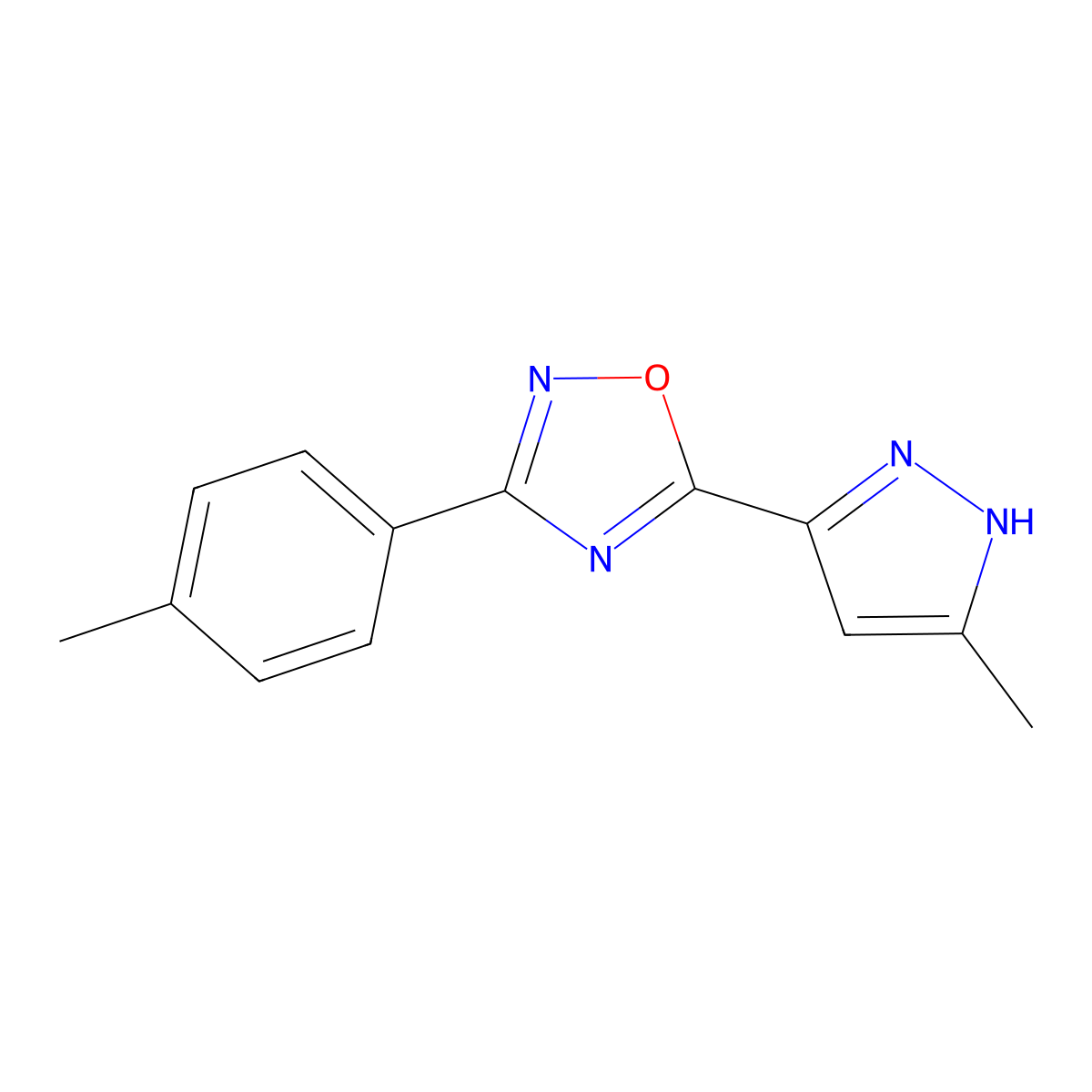 5-(3-methyl-1H-pyrazol-5-yl)-3-(4-methylphenyl)-1,2,4-oxadiazole molecular structure, CAS 1107541-95-6