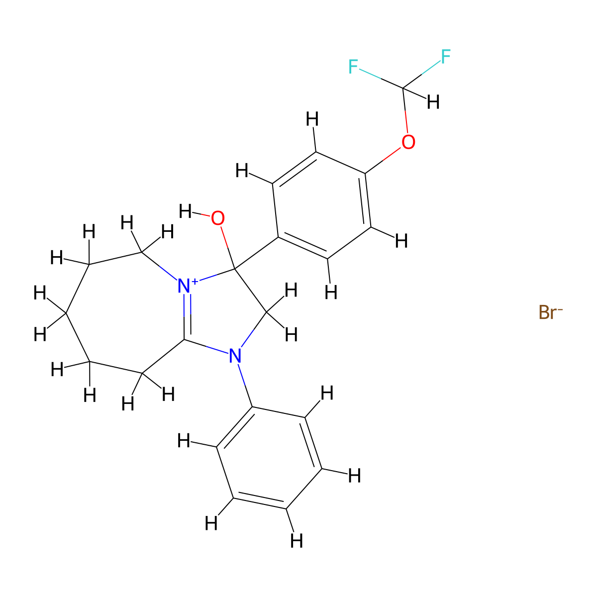3-(4-(difluoromethoxy)phenyl)-3-hydroxy-1-phenyl-3,5,6,7,8,9-hexahydro-2H-imidazo[1,2-a]azepin-1-ium bromide molecular structure, CAS 1107547-34-1